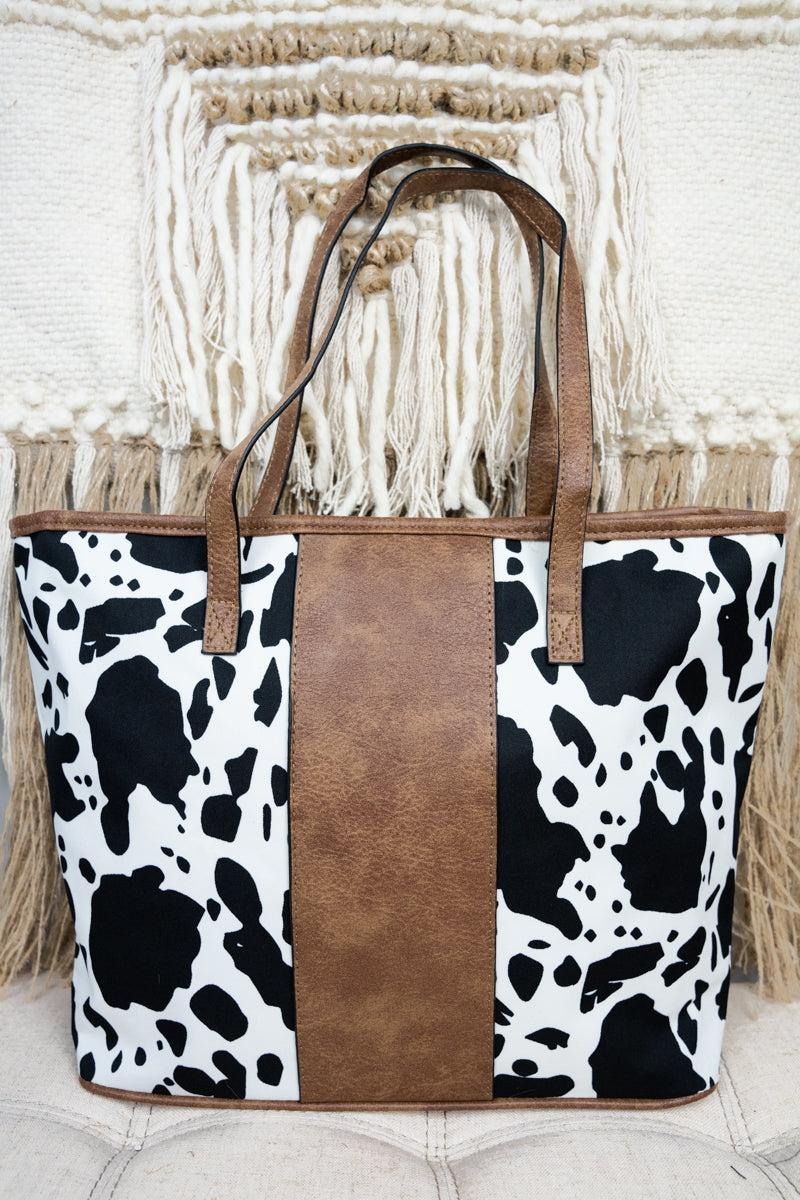 Deja Moo and Brown Center Stripe Tote