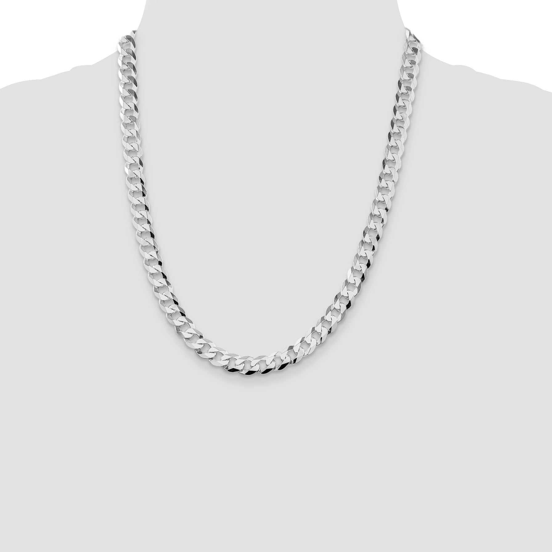 Sterling Silver Rhodium-plated 8.5mm Flat Curb Chain