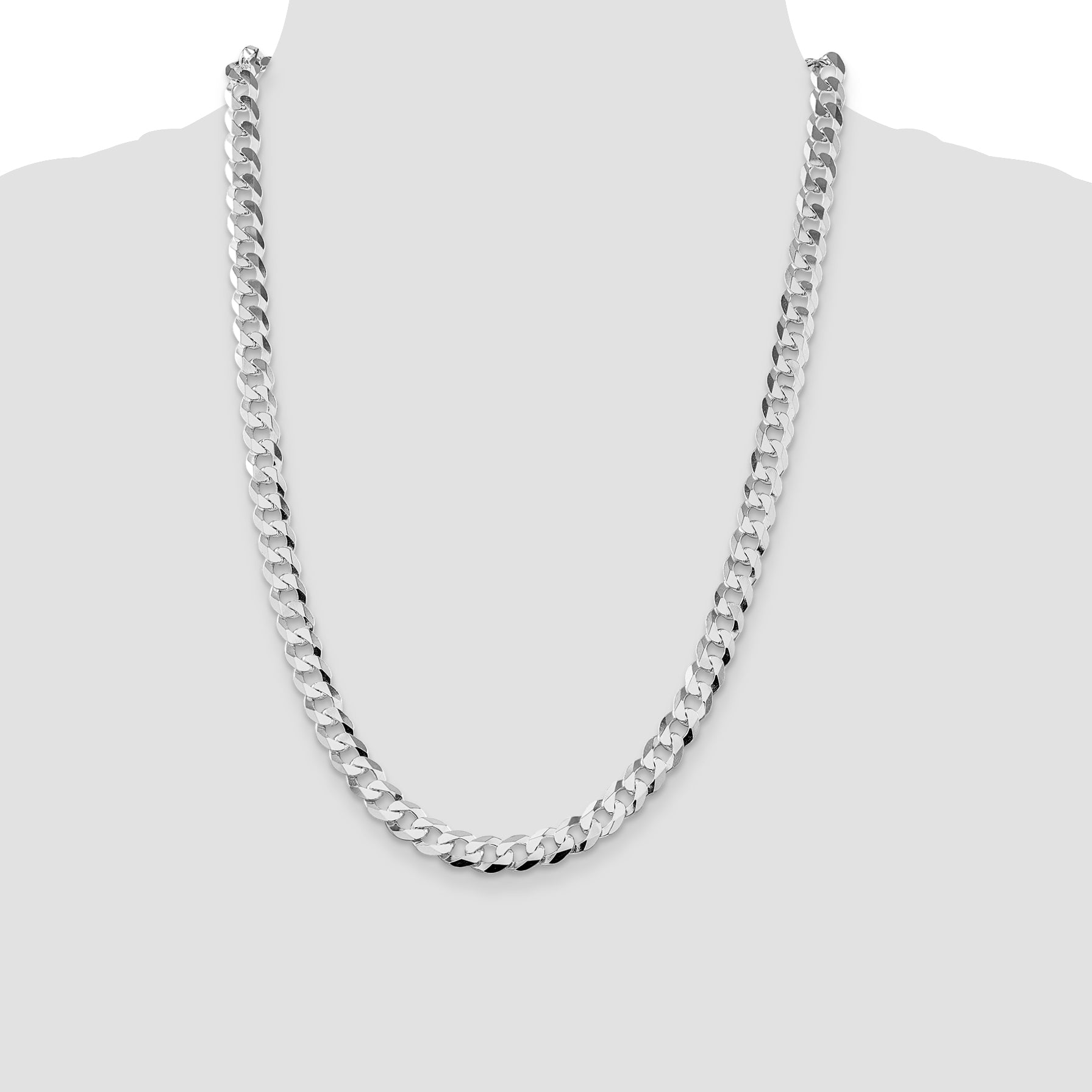 Sterling Silver Rhodium-plated 8.5mm Flat Curb Chain
