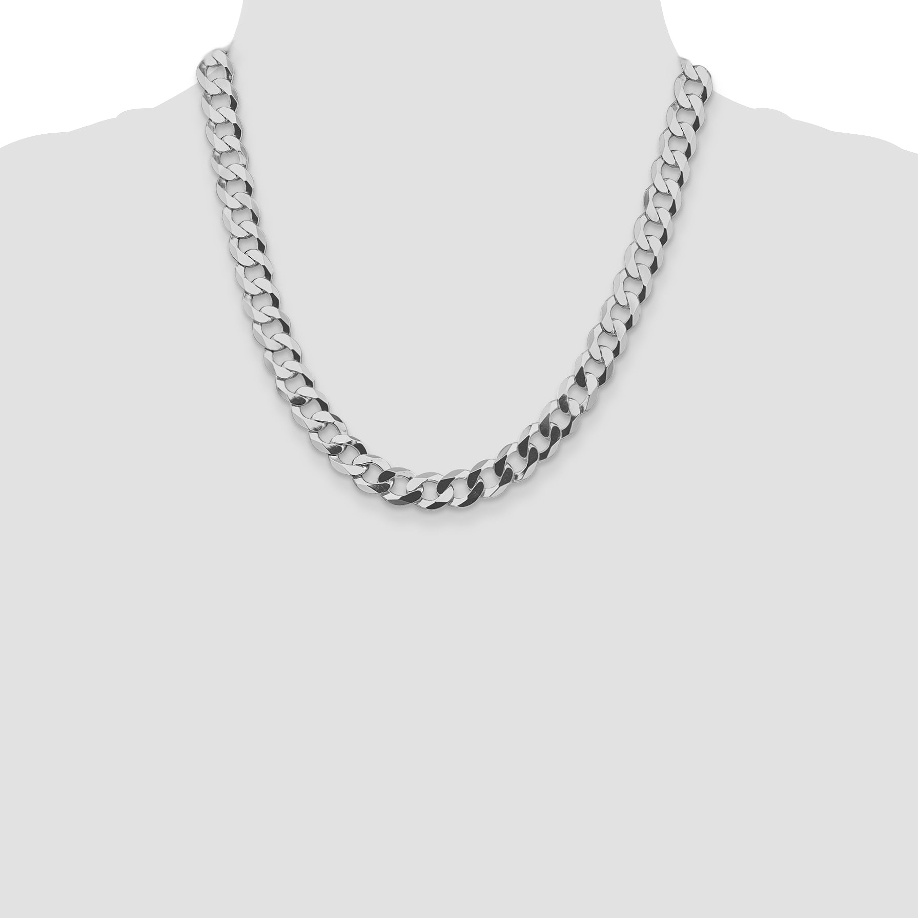 Sterling Silver Rhodium-plated 9.75mm Flat Curb Chain