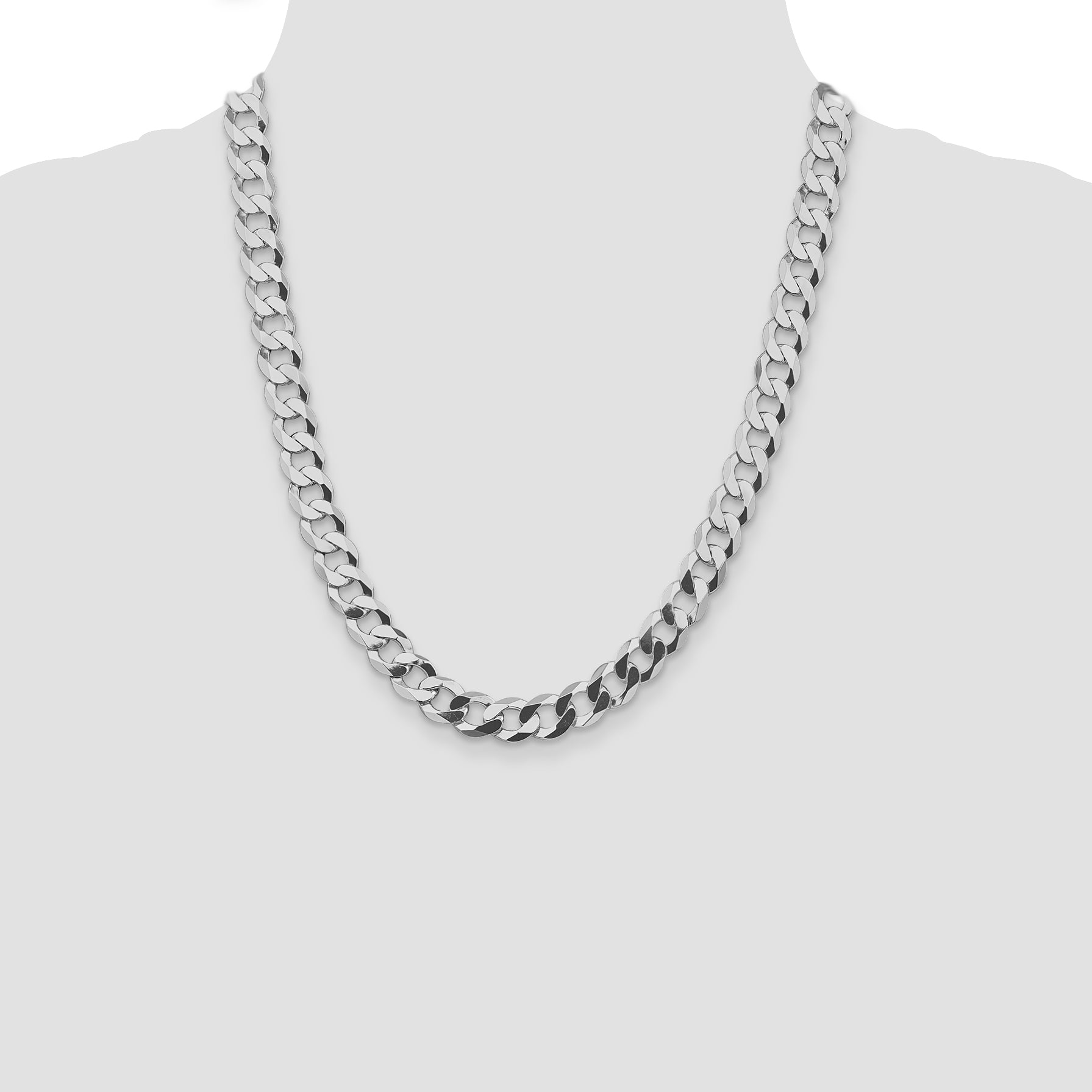 Sterling Silver Rhodium-plated 9.75mm Flat Curb Chain