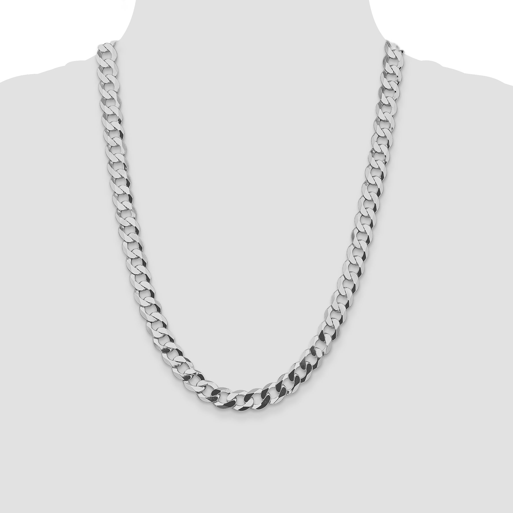 Sterling Silver Rhodium-plated 9.75mm Flat Curb Chain