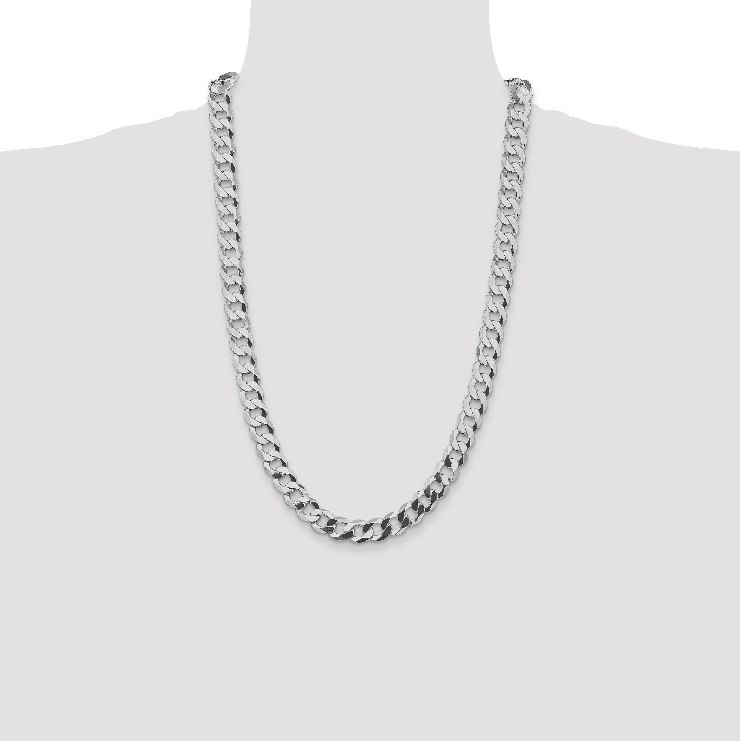 Sterling Silver Rhodium-plated 9.75mm Flat Curb Chain