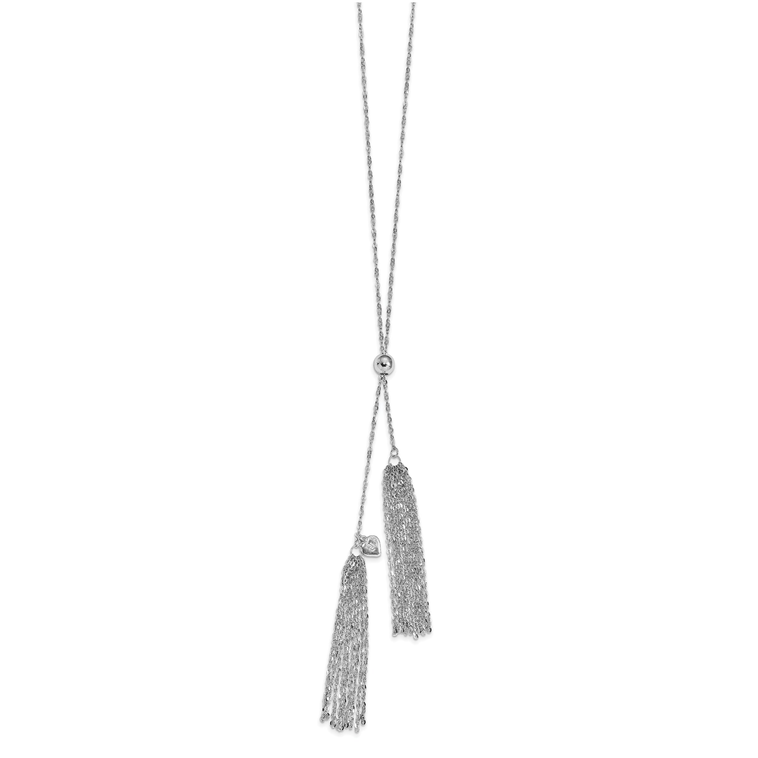 Sterling Silver RH-plat Polished Adjustable Tassel Necklace