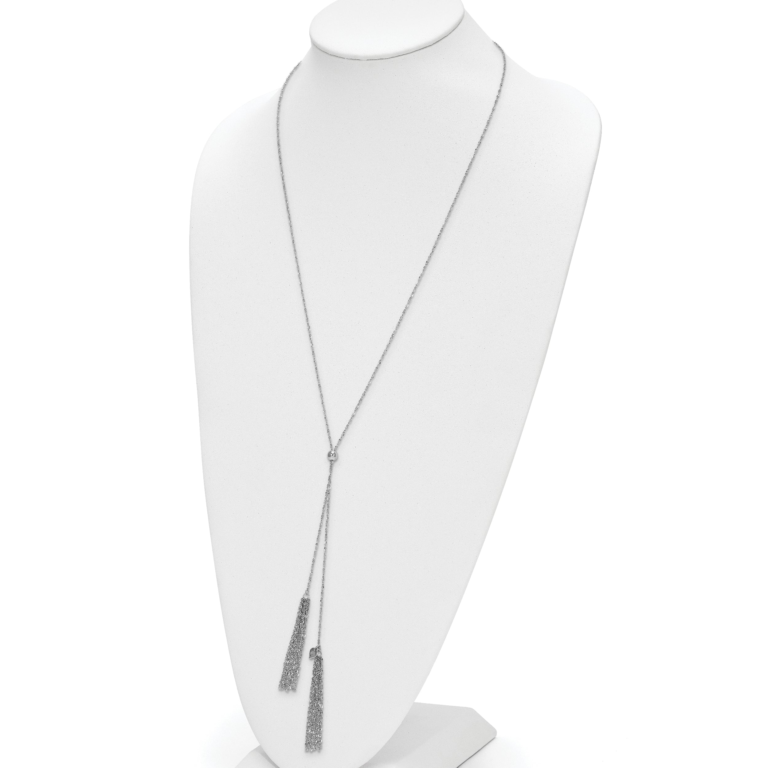 Sterling Silver RH-plat Polished Adjustable Tassel Necklace