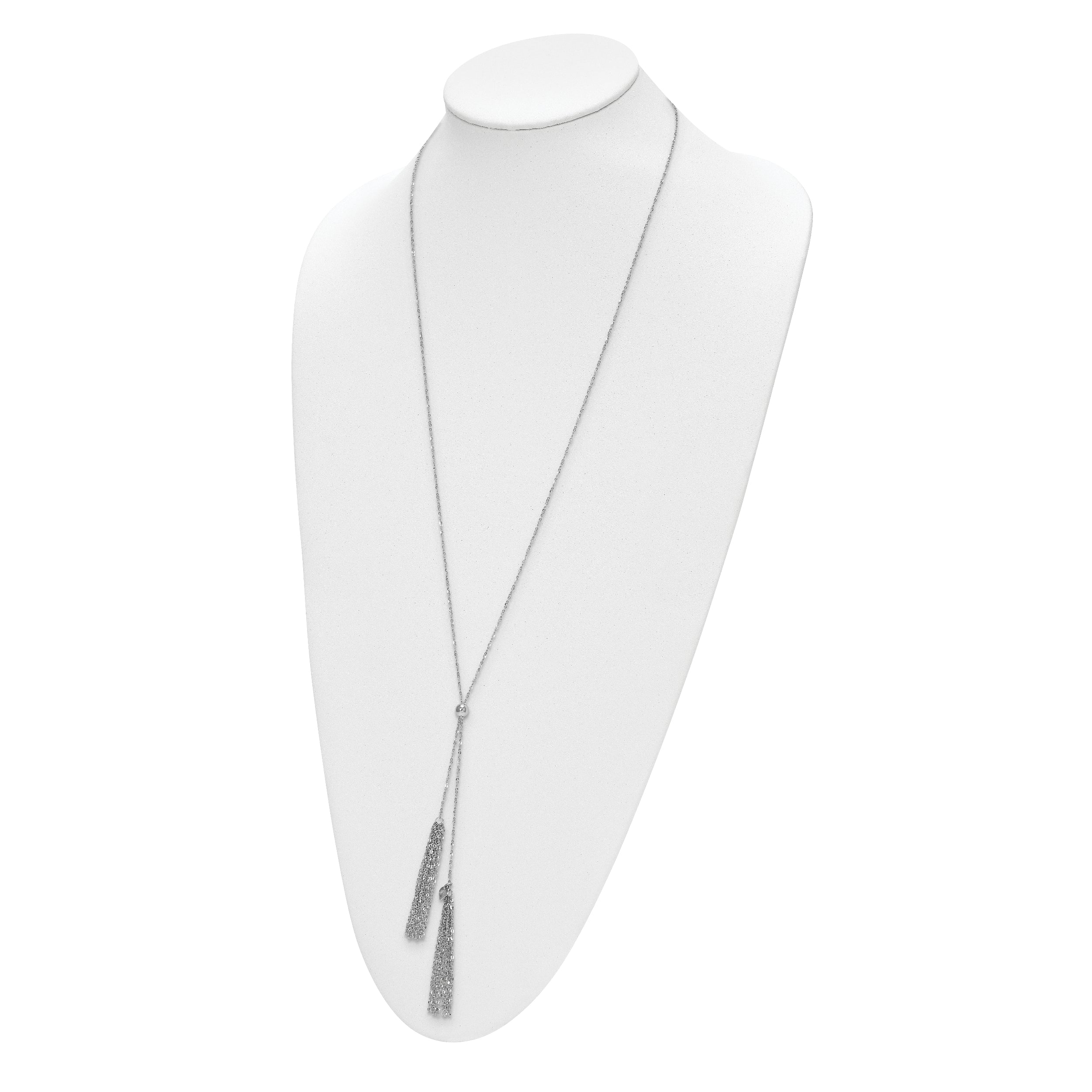 Sterling Silver RH-plat Polished Adjustable Tassel Necklace