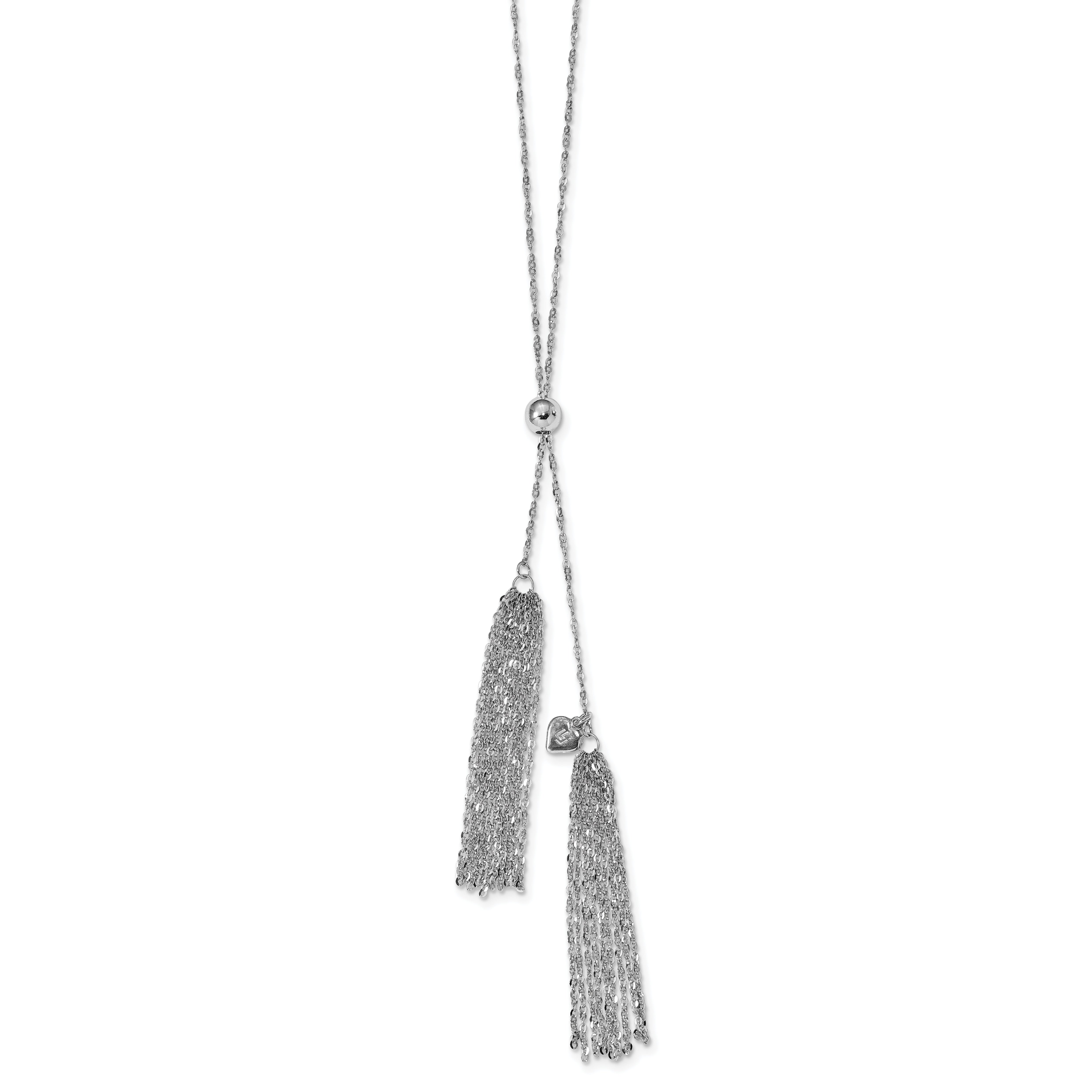 Sterling Silver RH-plat Polished Adjustable Tassel Necklace