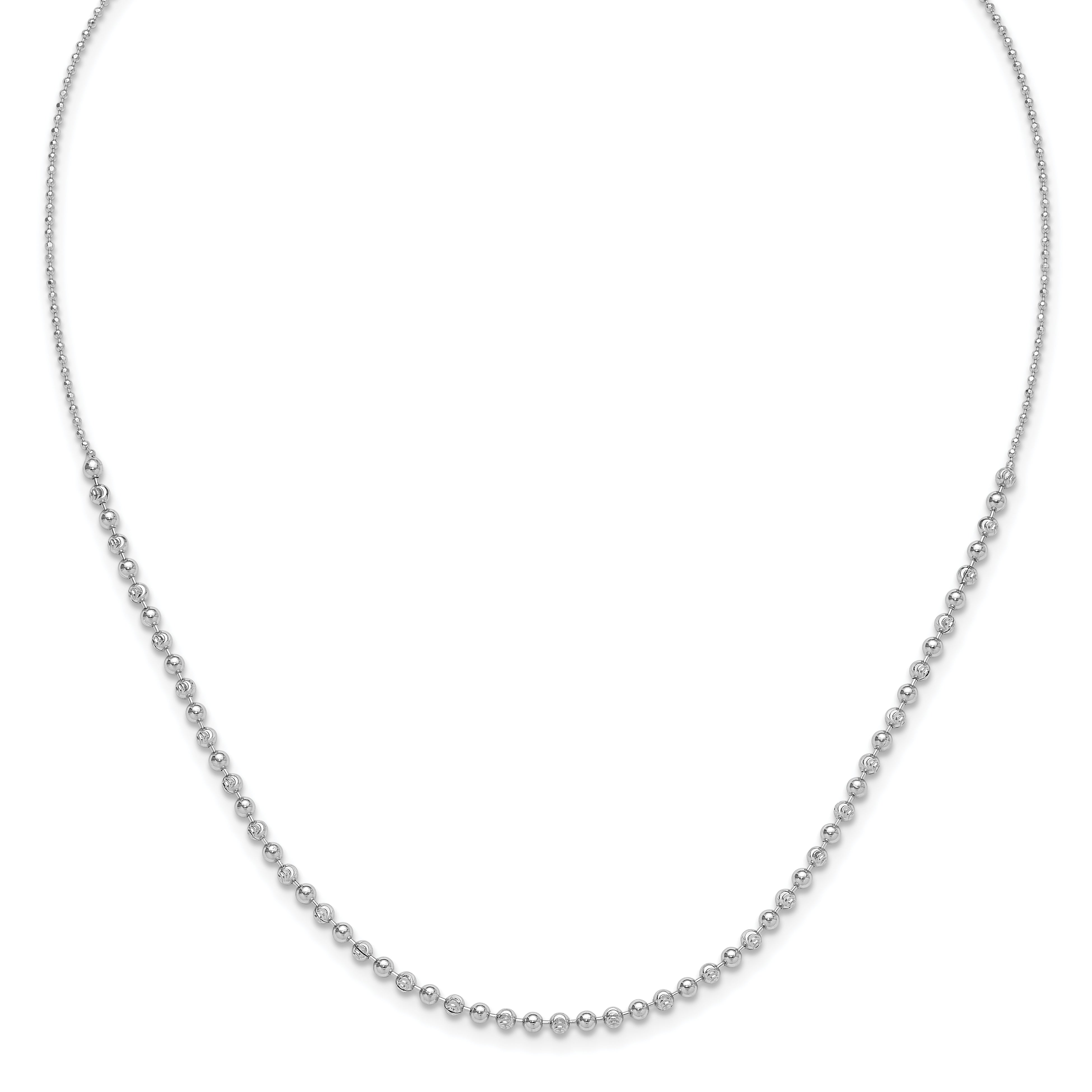 Sterling Silver Rh-plated Polish/Dia-Cut Beaded Necklace
