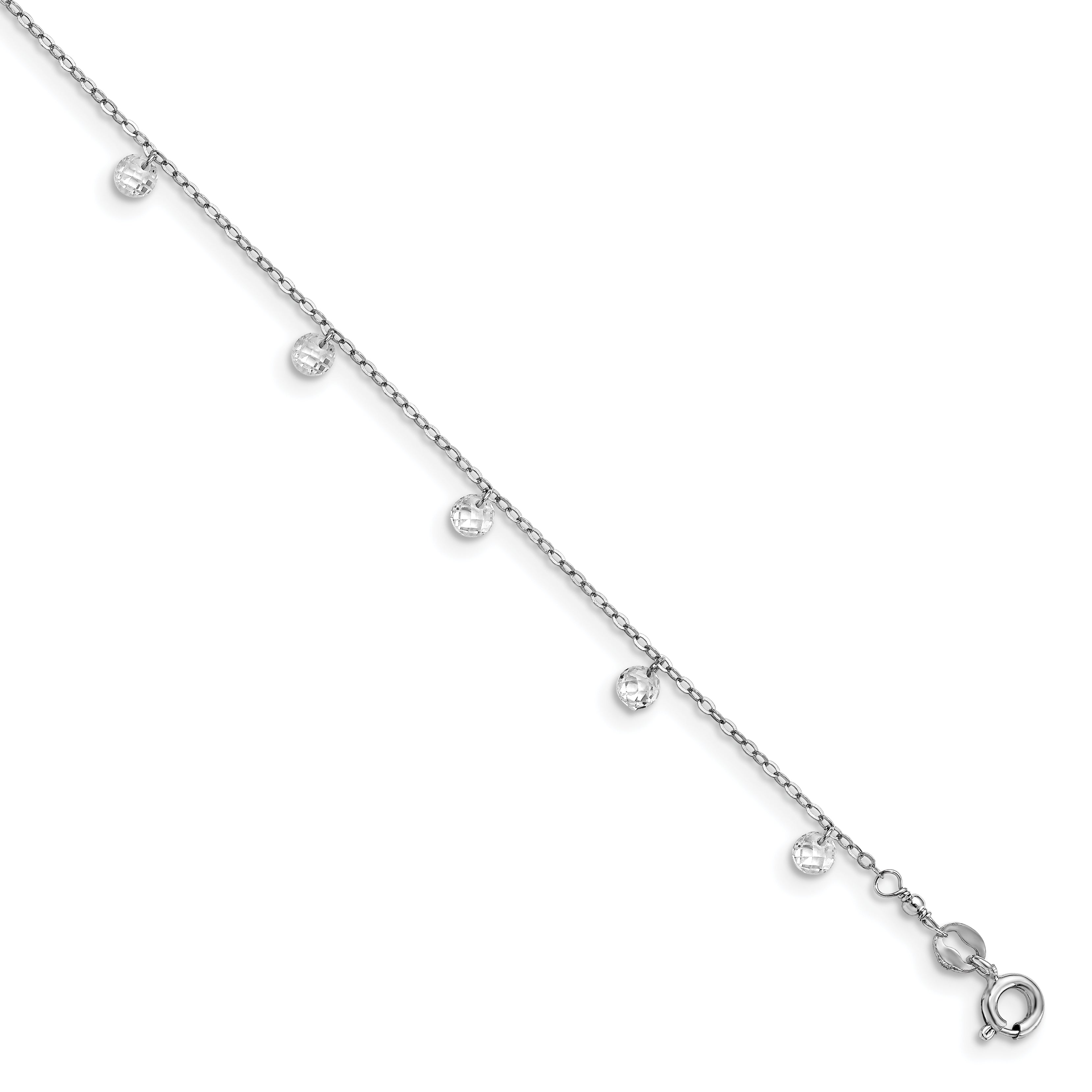 Sterling Silver Rhod-plated w/1.25 in ext. Crystal Anklet