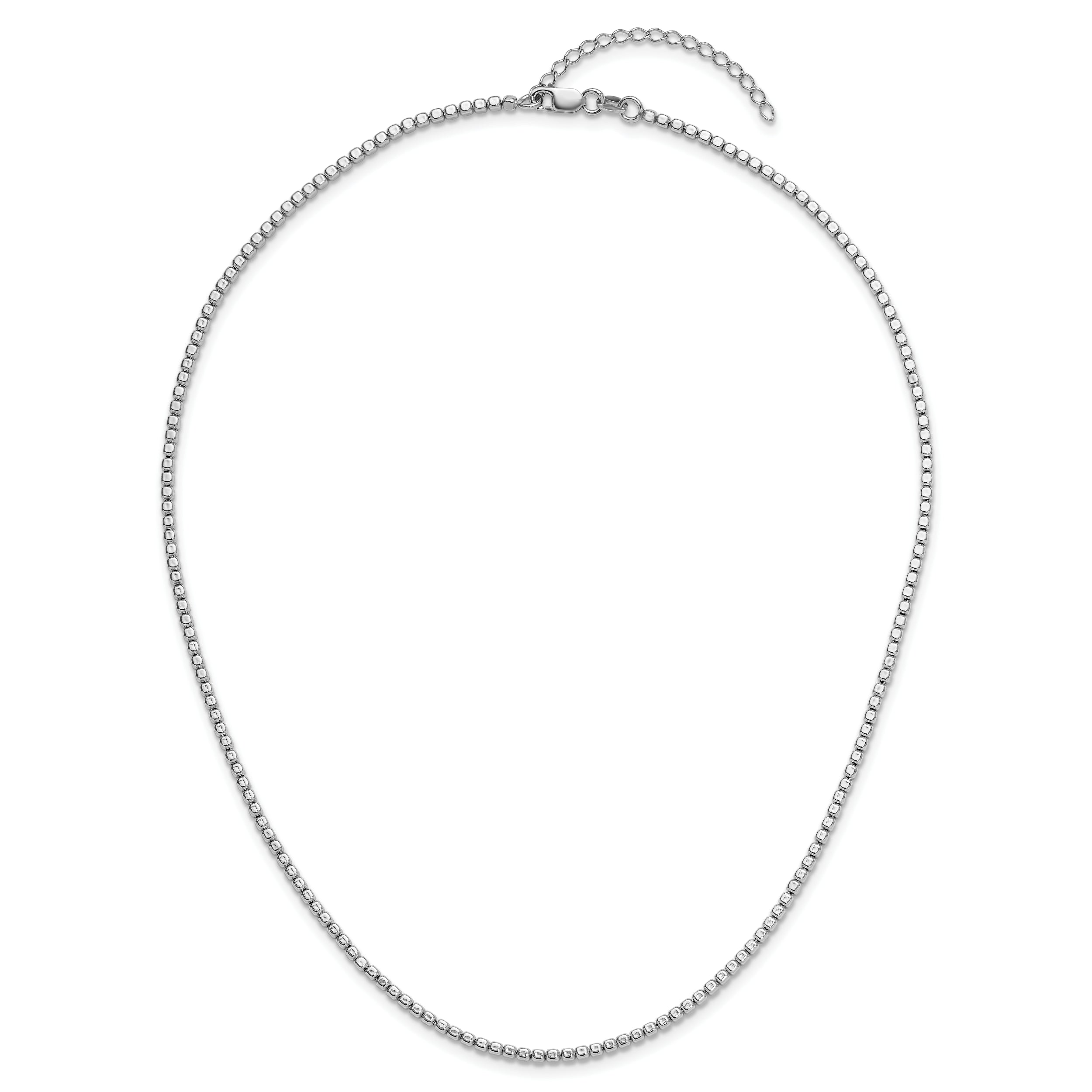 Sterling Silver Rhodium-plated Beaded with 2in ext. Necklace