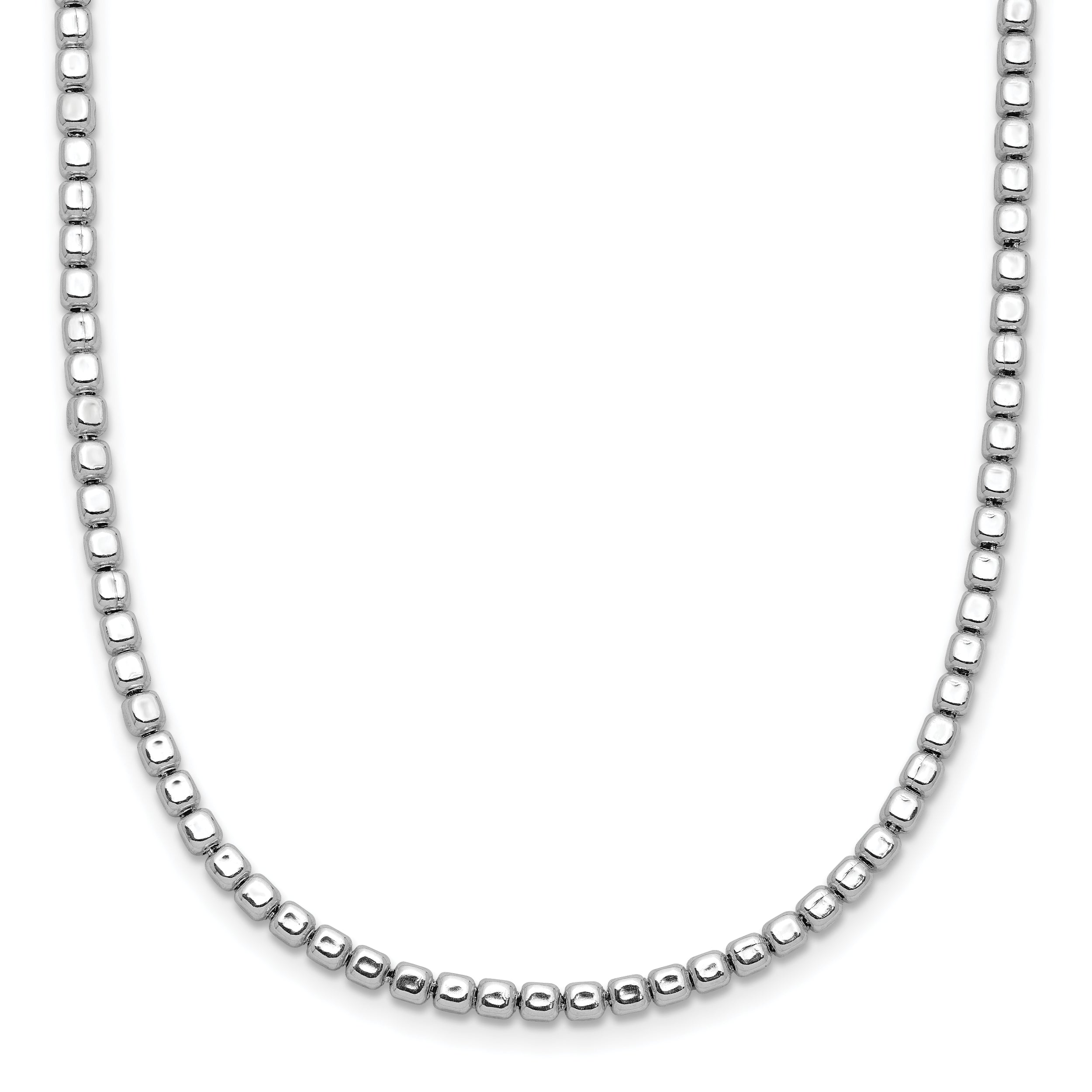 Sterling Silver Rhodium-plated Beaded with 2in ext. Necklace