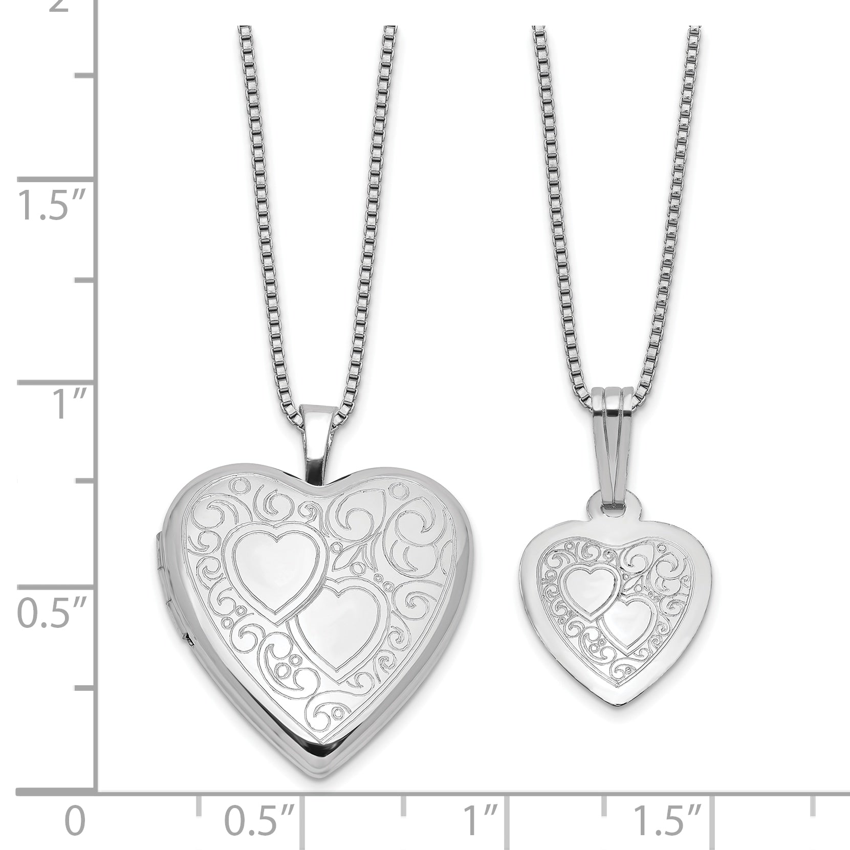 Sterling Silver Rh-plated Heart 20mm and 12mm Locket/Pendant Set