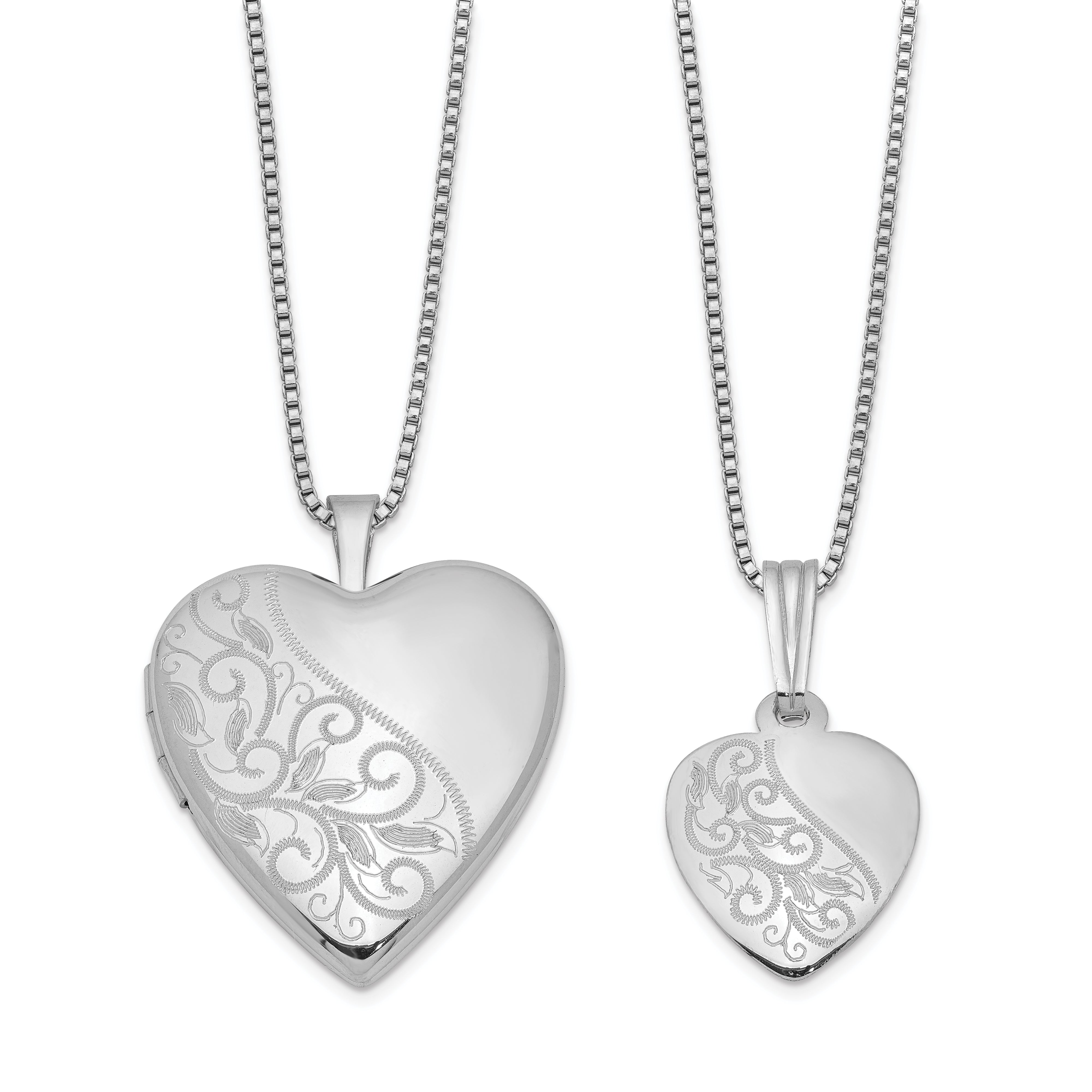 Sterling Silver Rhodium-plated Polished & Satin Back Swirl Design Mother 18in Locket & Daughter 14in Pendant Necklace Set