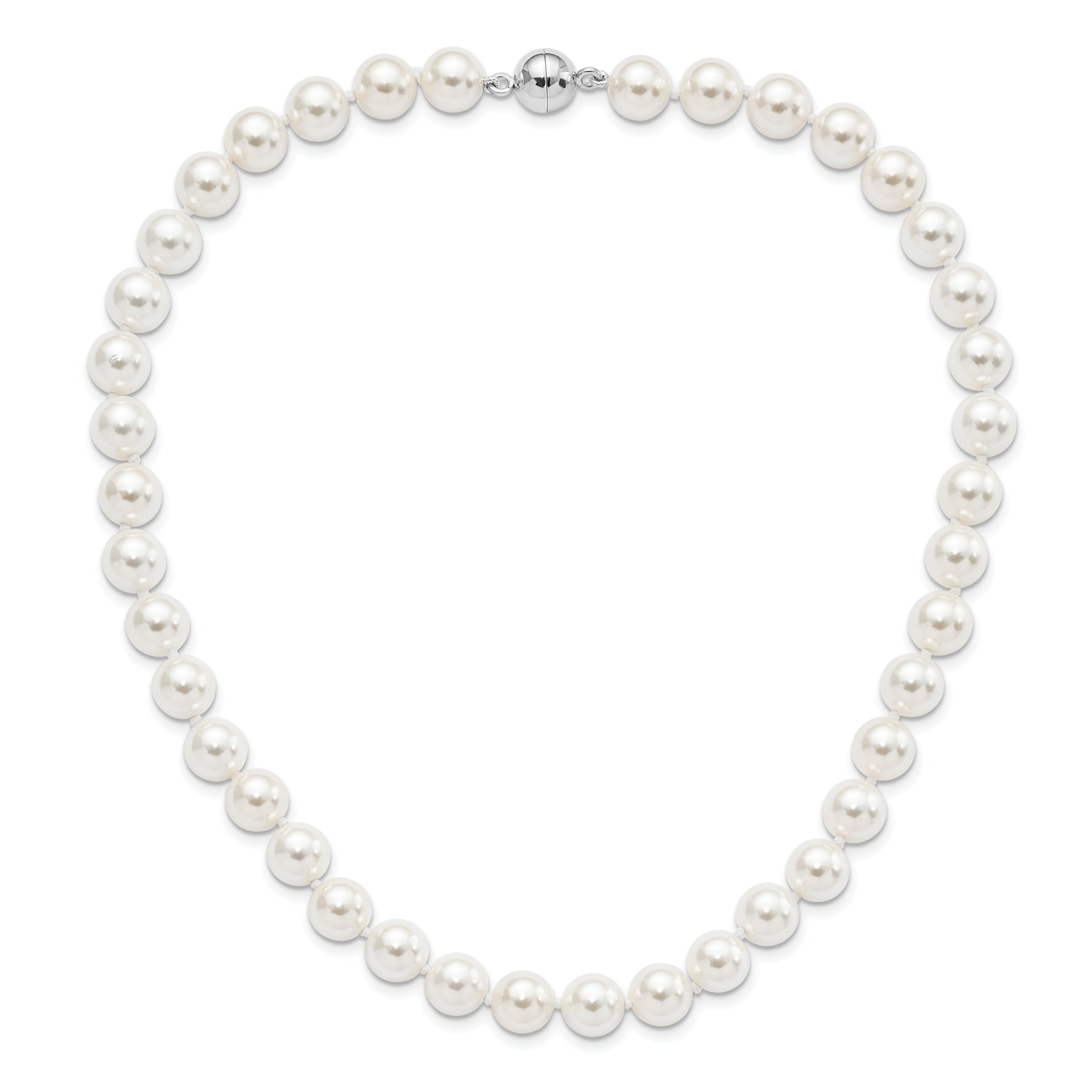 Majestic Sterling Silver Rhodium-plated 10-11mm White Imitation Shell Pearl Hand-knotted Necklace