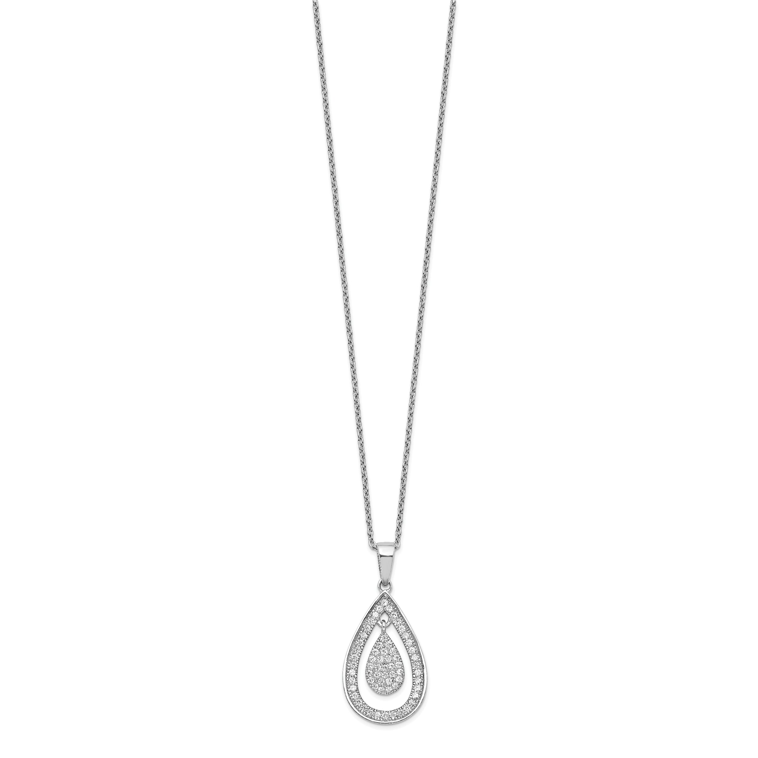 Brilliant Embers Sterling Silver Rhodium-plated 64 Stone 18 inch Micro Pav? CZ Teardrop Necklace with 2 Inch Extender