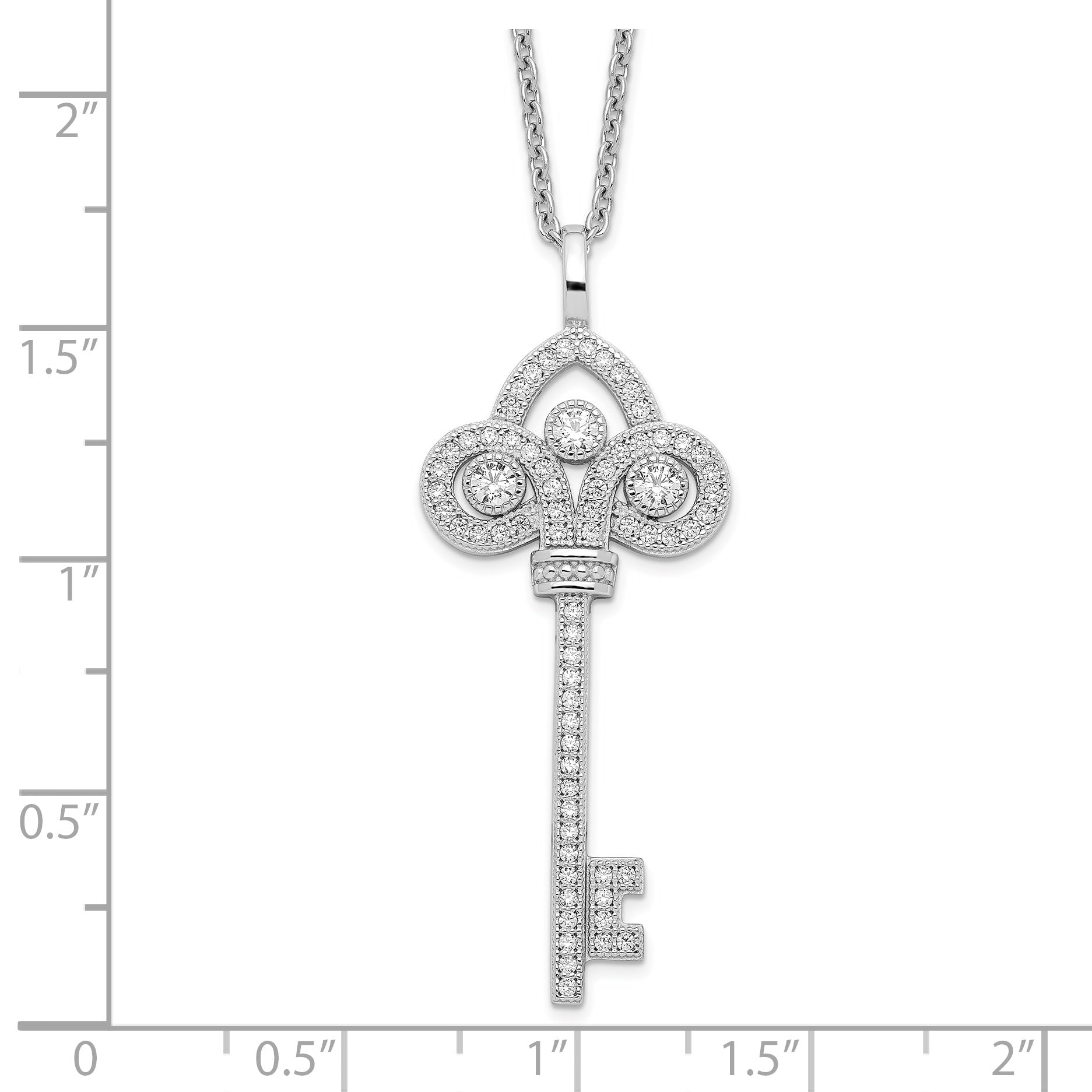 Brilliant Embers Sterling Silver Rhodium-plated 69 Stone 18 inch Micro Pav? CZ Polished Key Necklace with 2 Inch Extender