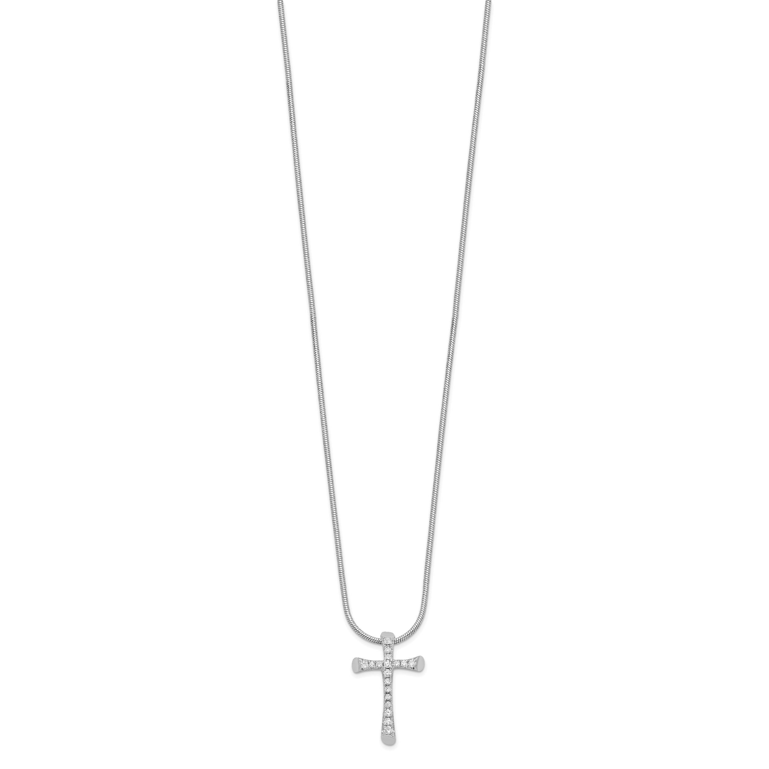 Brilliant Embers Sterling Silver Rhodium-plated 18 Stone 18 inch Micro Pav? CZ Cross Necklace with 2 Inch Extender