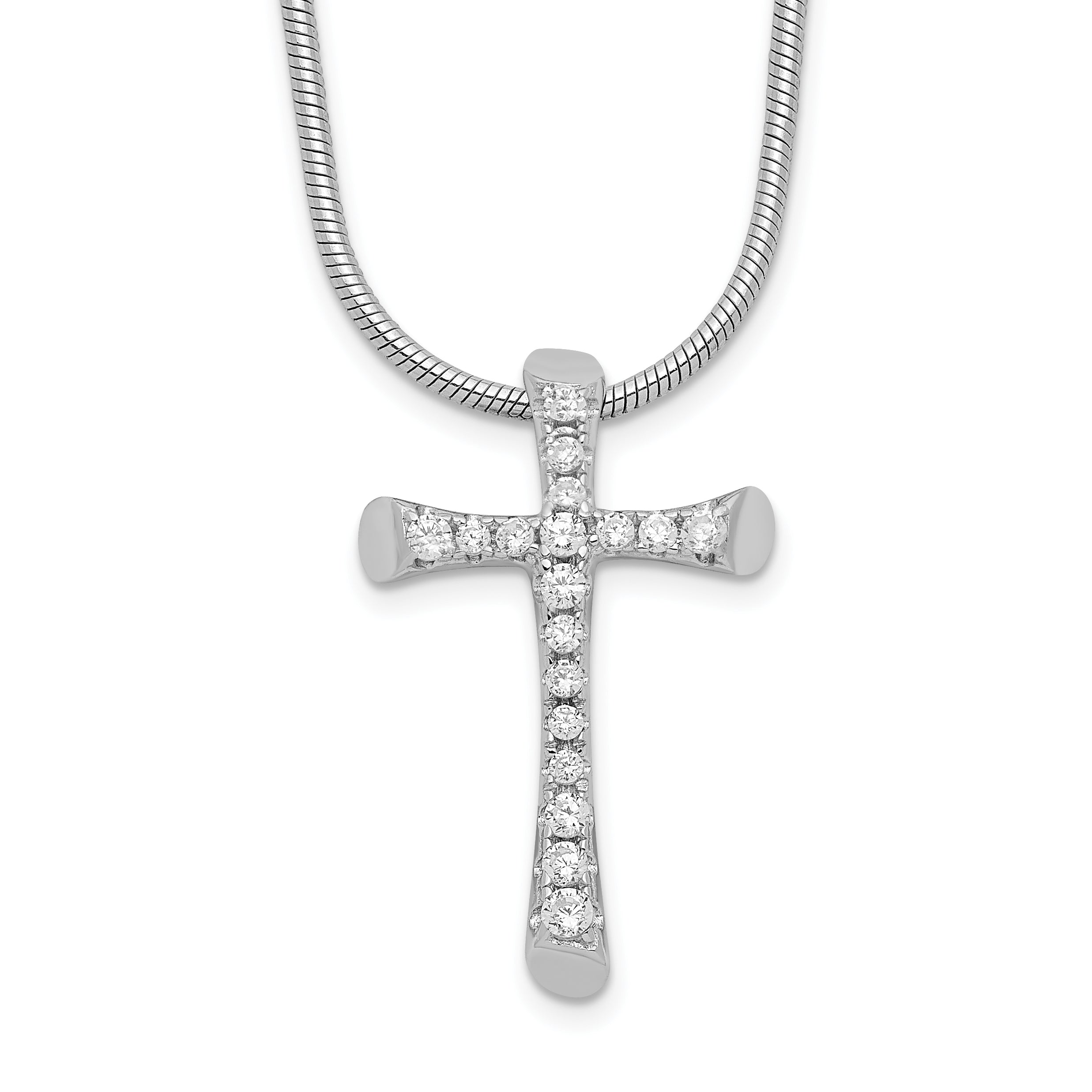 Brilliant Embers Sterling Silver Rhodium-plated 18 Stone 18 inch Micro Pav? CZ Cross Necklace with 2 Inch Extender