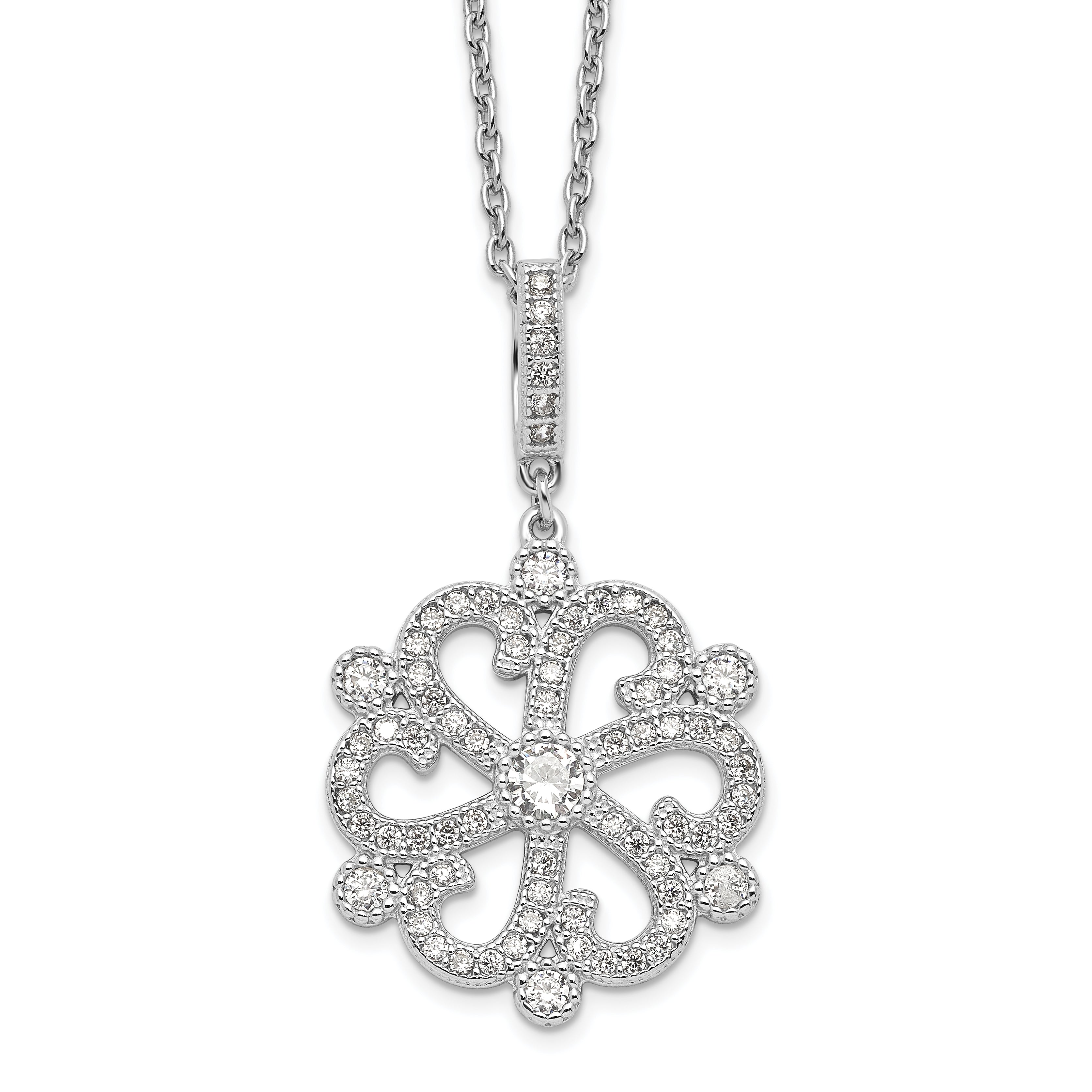 Brilliant Embers Sterling Silver Rhodium-plated 85 Stone 18 inch CZ Filigree Snowflake Necklace with 2 Inch Extender