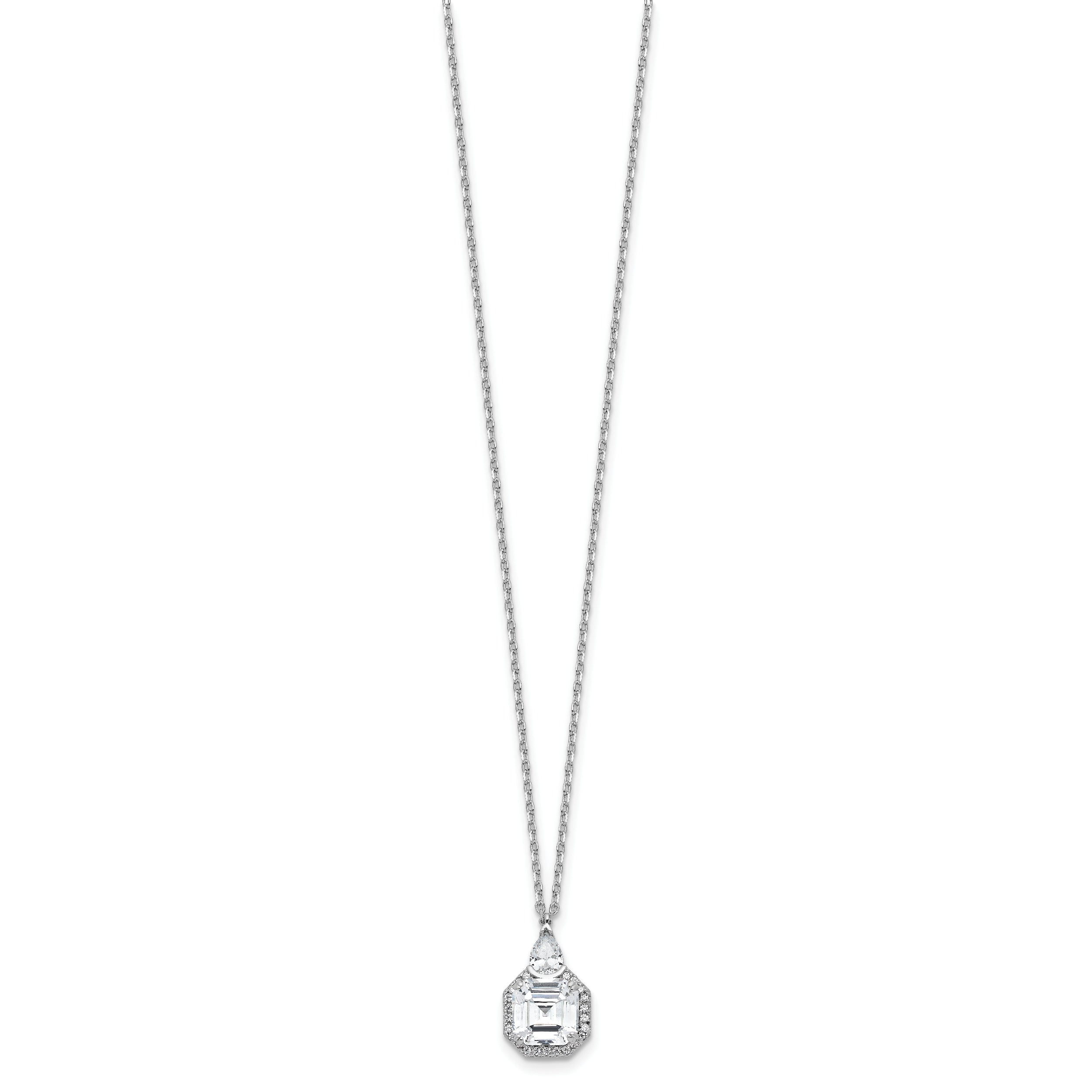 Sterling Shimmer Sterling Silver Rhodium-plated CZ 25 Stone 16 inch with 2 inch extender Teardrop Necklace