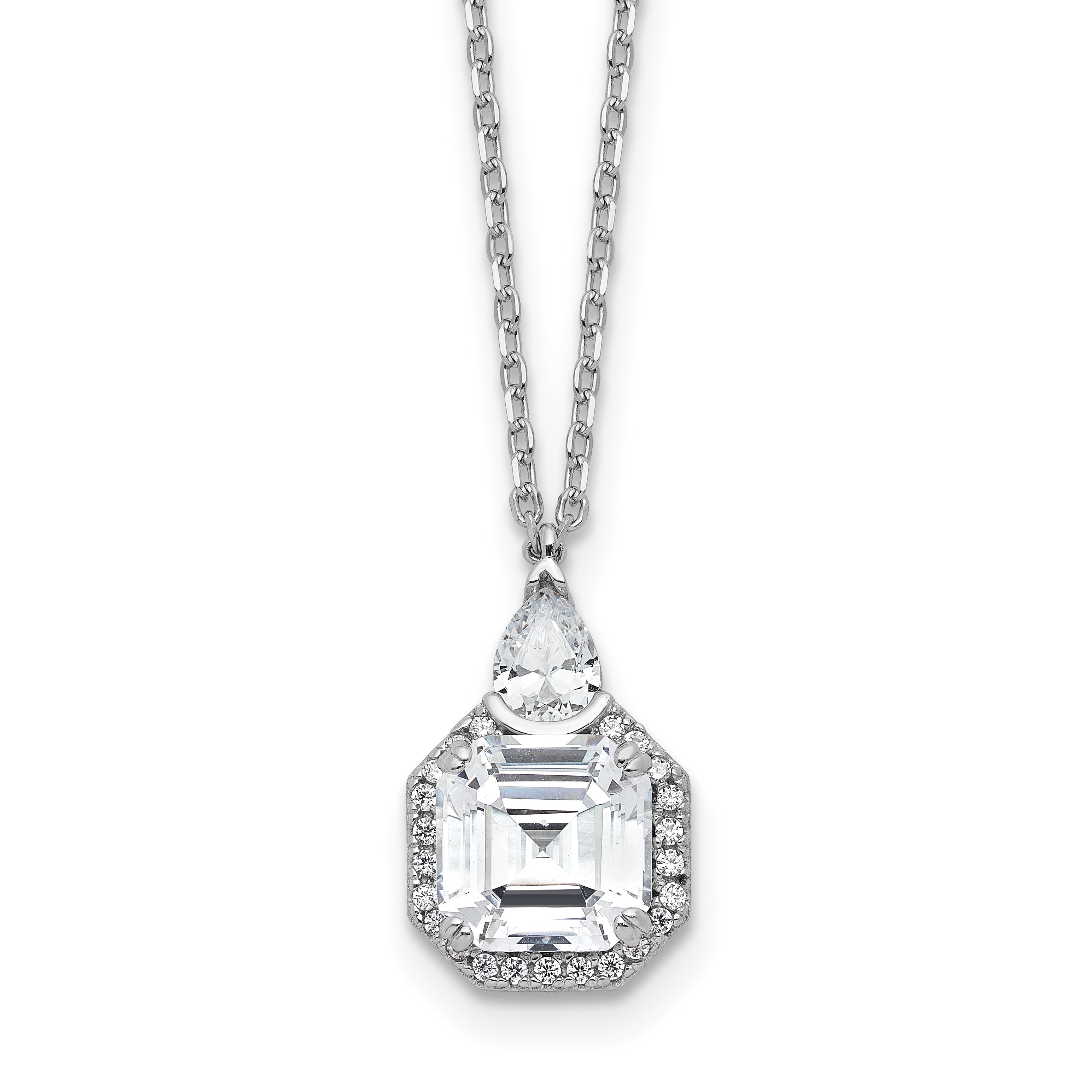 Sterling Shimmer Sterling Silver Rhodium-plated CZ 25 Stone 16 inch with 2 inch extender Teardrop Necklace