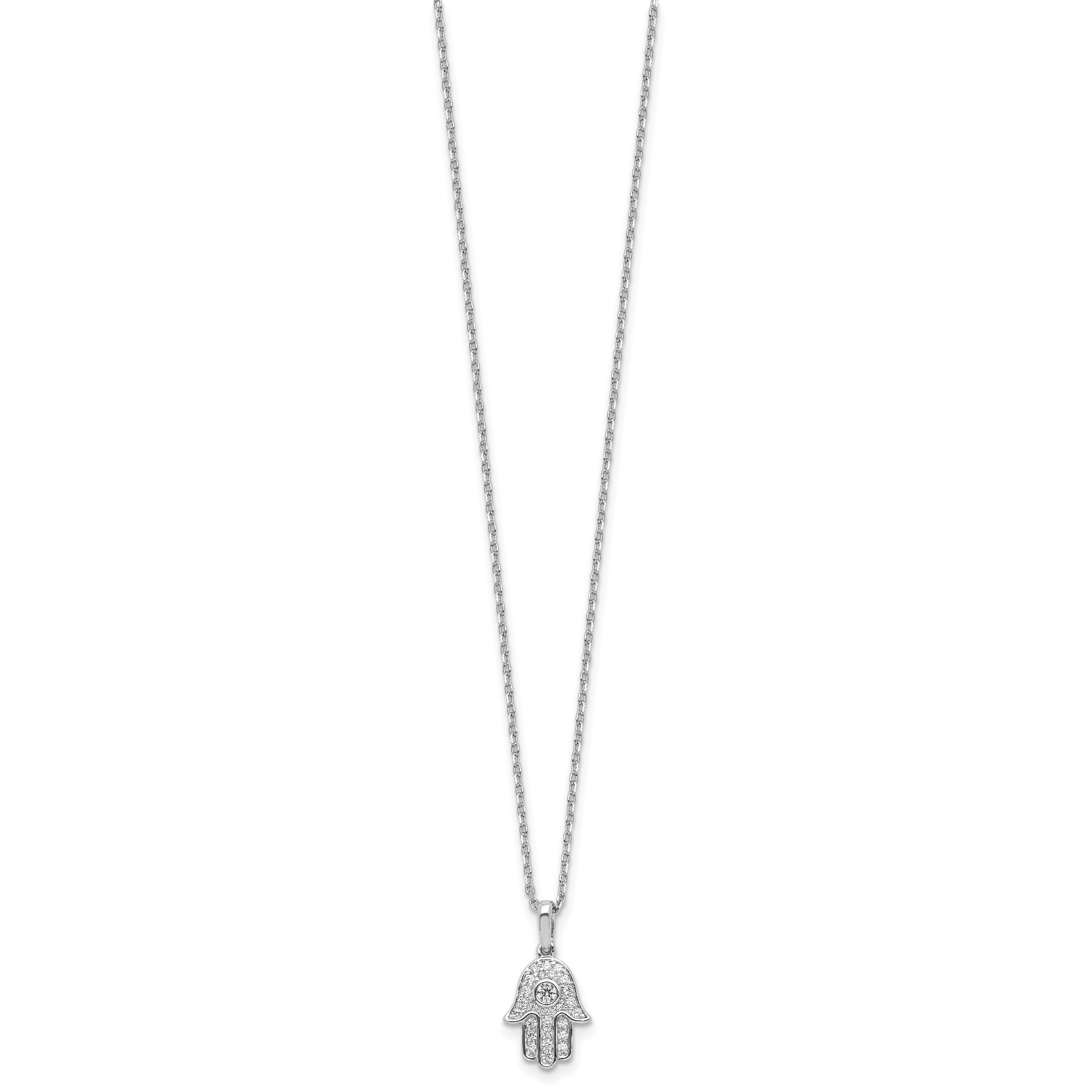 Sterling Shimmer Sterling Silver Rhodium-plated CZ 28 Stone 16 inch with 2 inch extension Chamseh/Hamsa Necklace