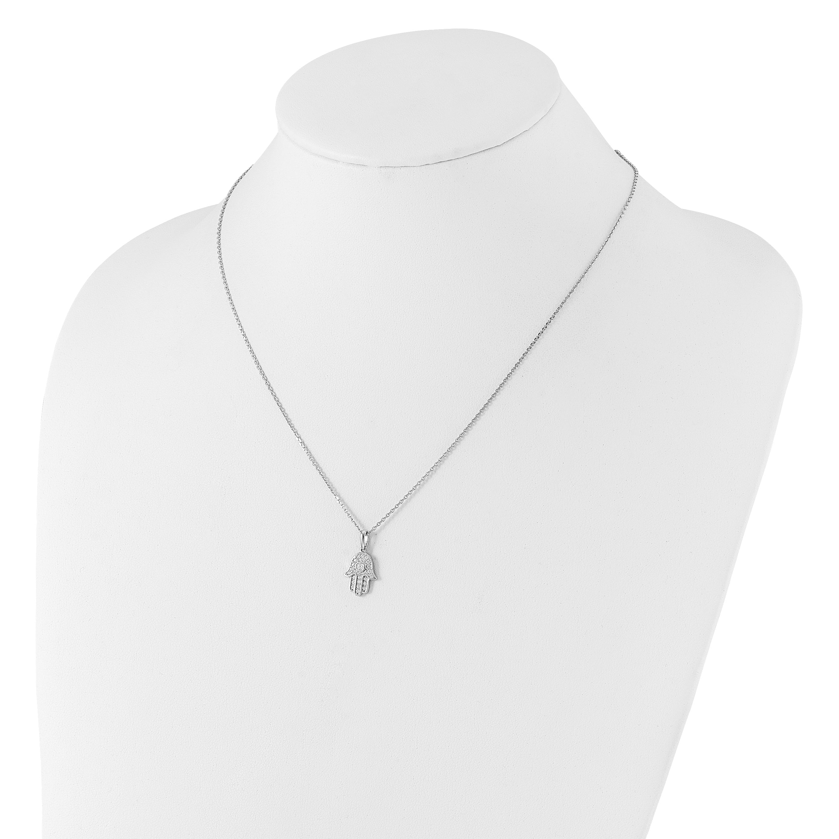 Sterling Shimmer Sterling Silver Rhodium-plated CZ 28 Stone 16 inch with 2 inch extension Chamseh/Hamsa Necklace