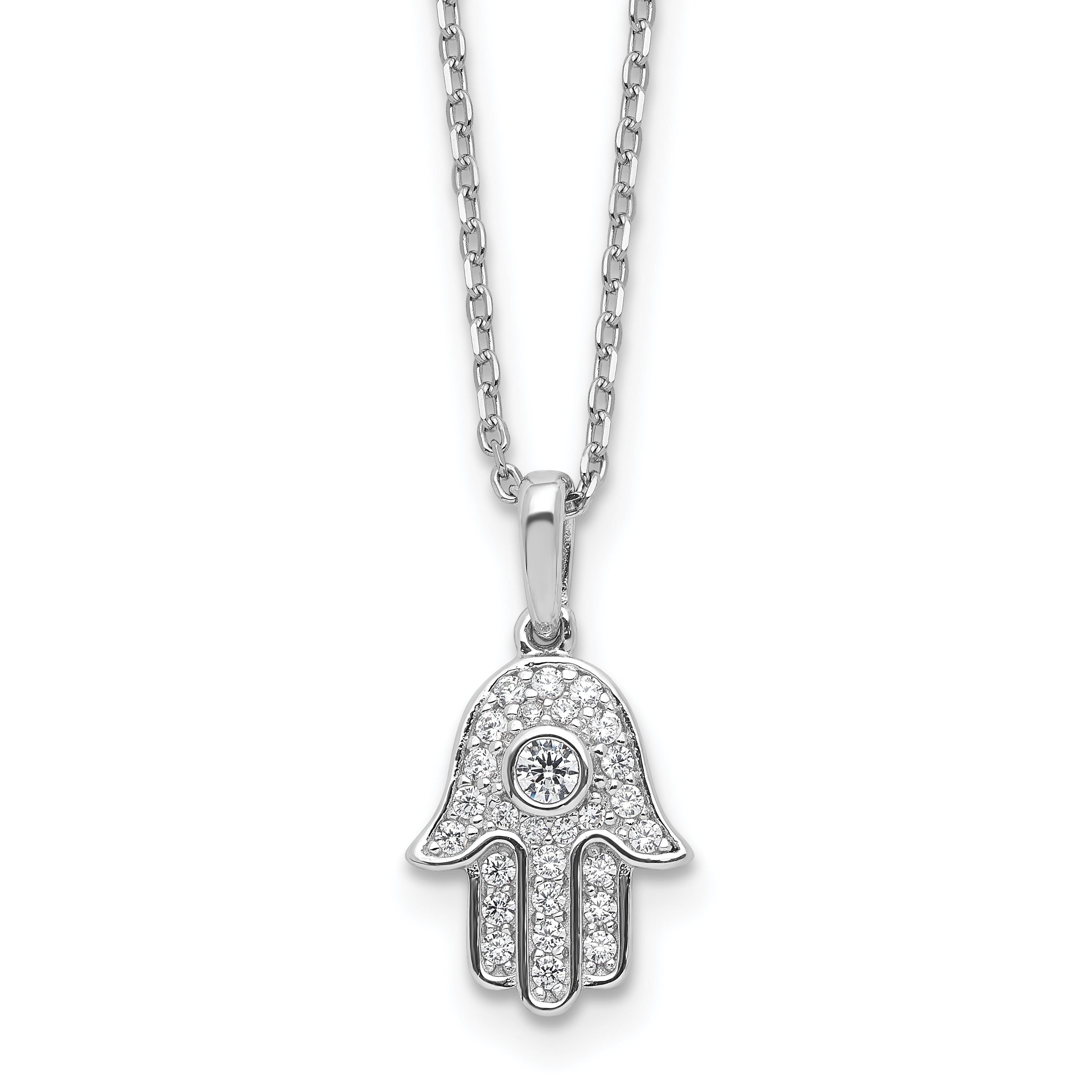 Sterling Shimmer Sterling Silver Rhodium-plated CZ 28 Stone 16 inch with 2 inch extension Chamseh/Hamsa Necklace