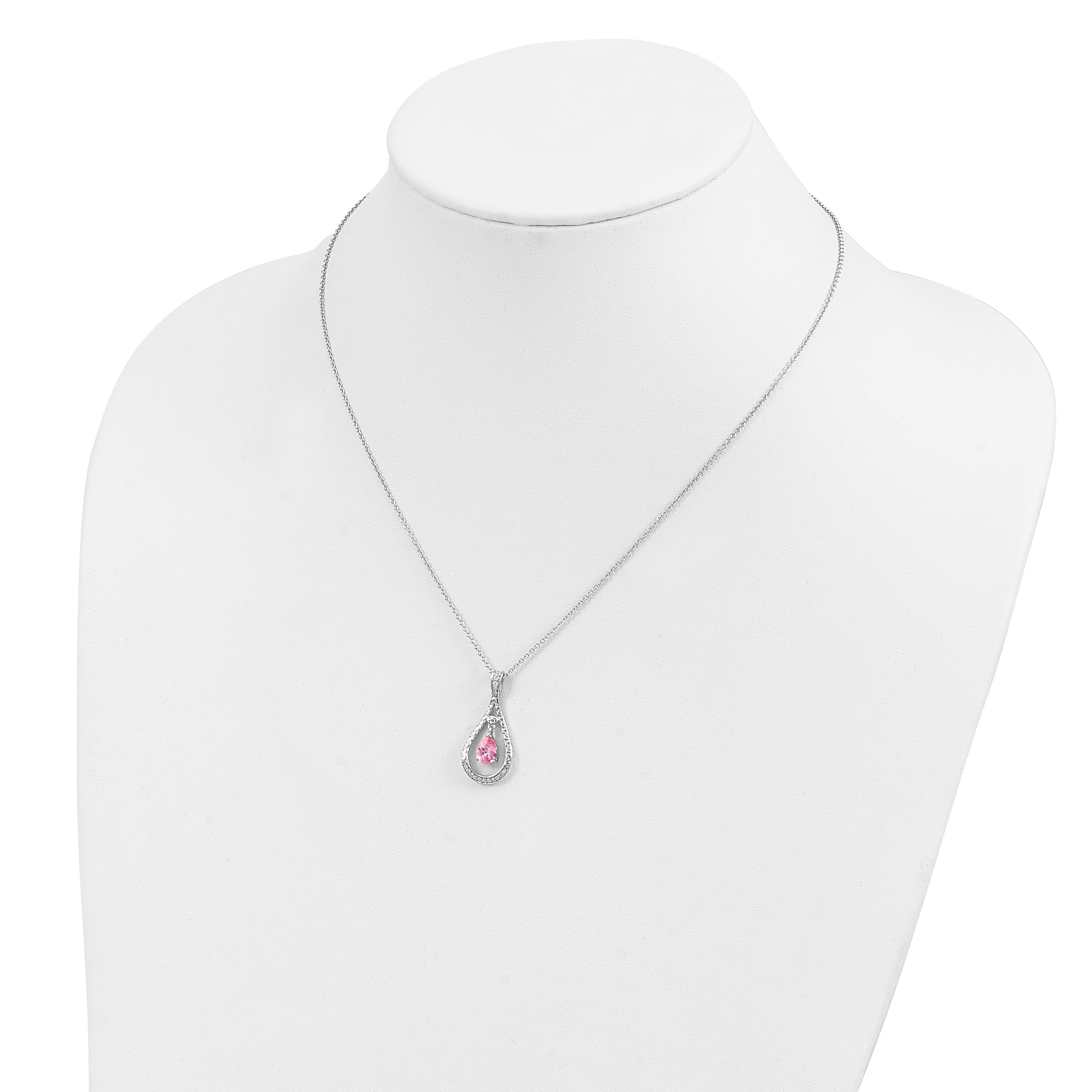 Sentimental Expressions Sterling Silver Rhodium-plated Oct. CZ Stone Never Forget Tear 18in Birthstone Necklace