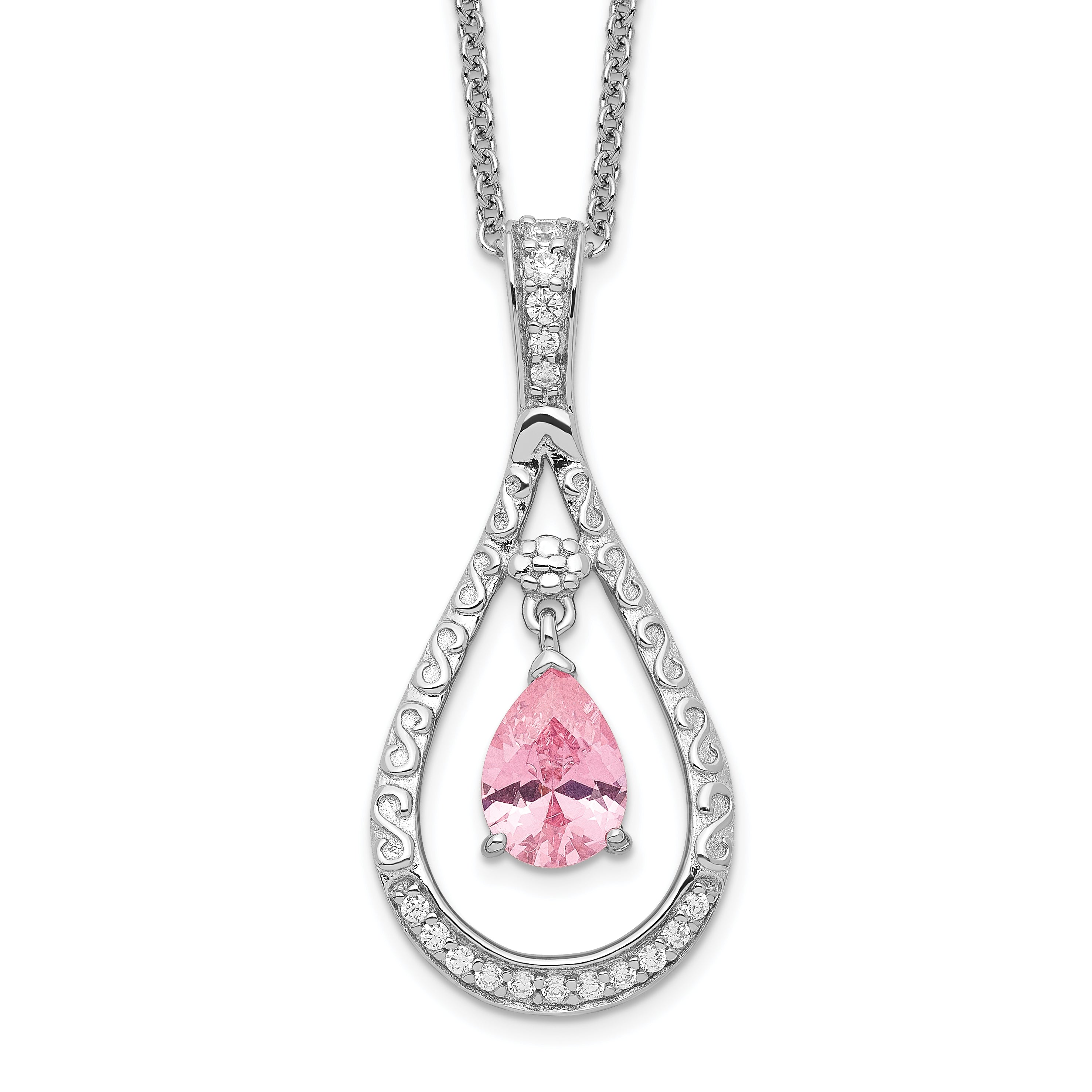 Sentimental Expressions Sterling Silver Rhodium-plated Oct. CZ Stone Never Forget Tear 18in Birthstone Necklace