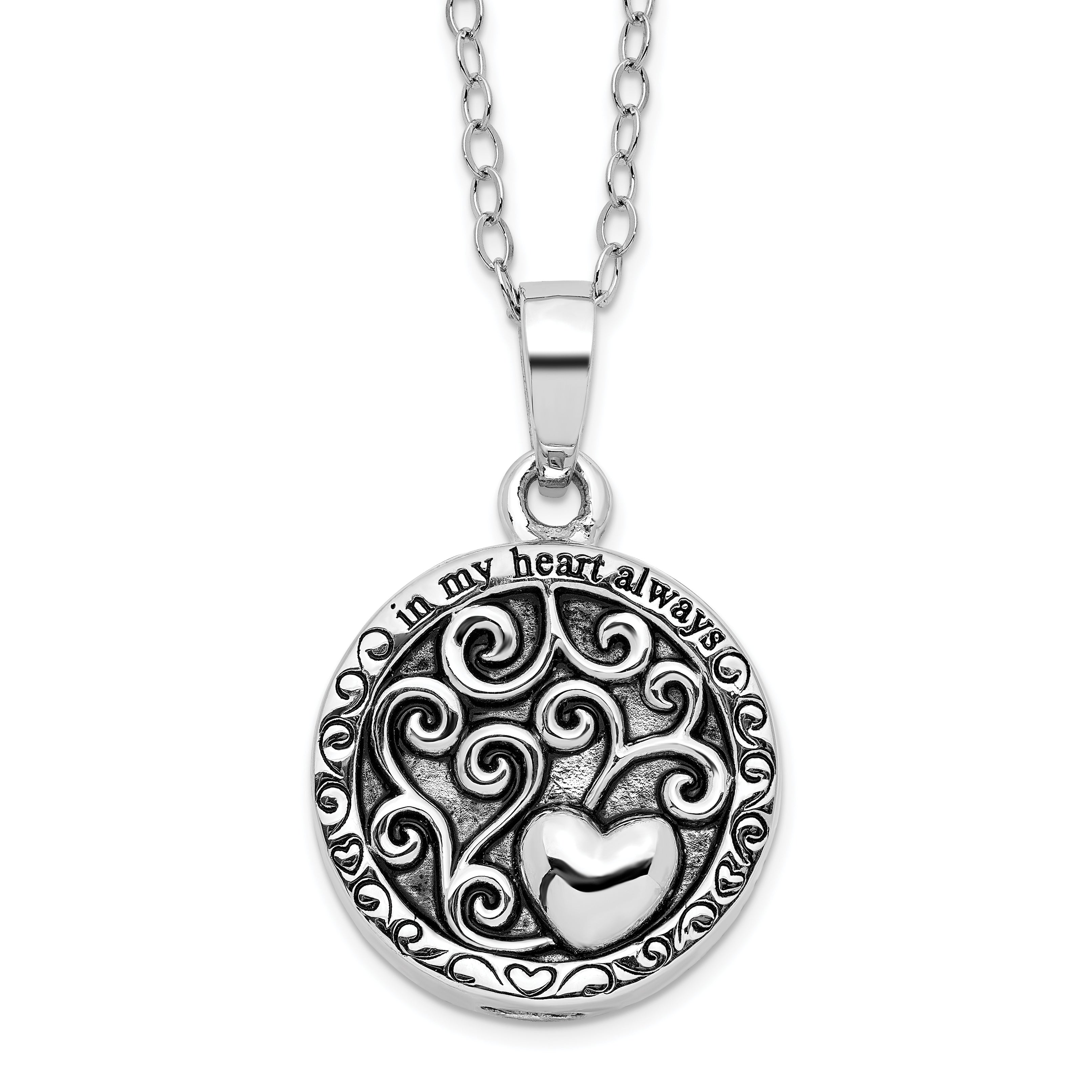 Sentimental Expressions Sterling Silver  Antiqued In My Heart Ash Holder 18 Inch Necklace
