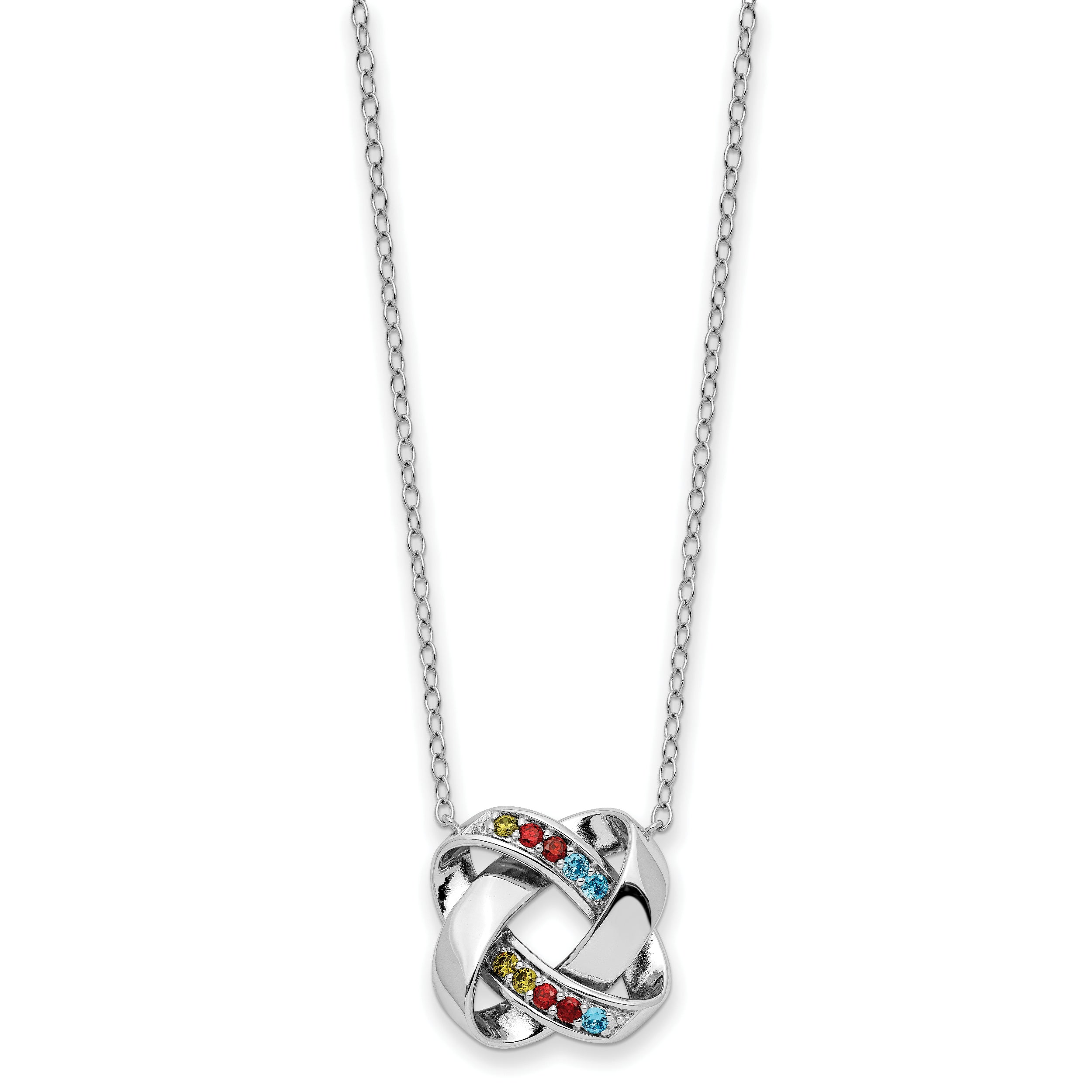 Sentimental Expressions Sterling Silver Rhodium-plated Multi-color CZ Color Me Happy Square 18in Necklace