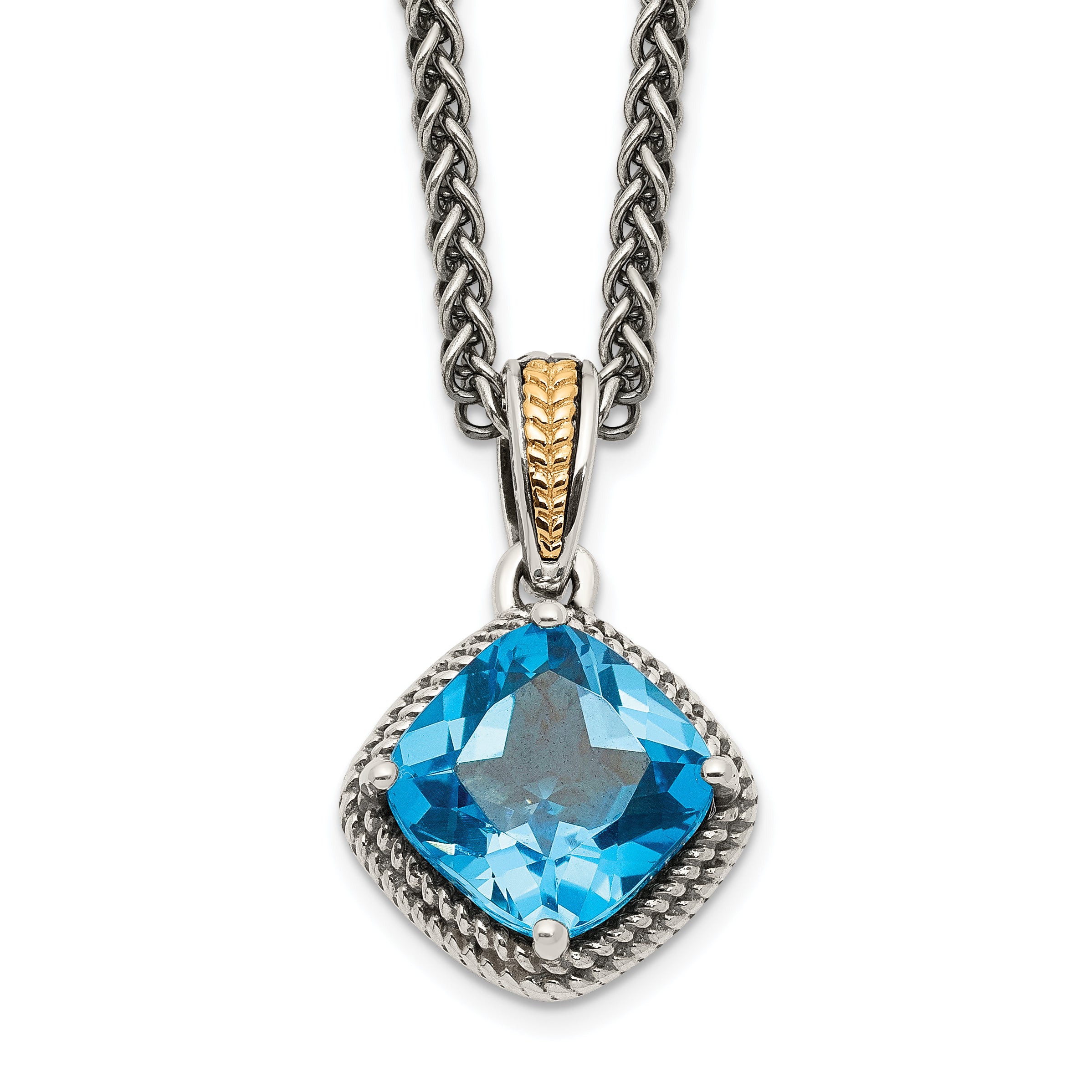 Shey Couture Sterling Silver with 14K Accent 18 Inch Antiqued Cushion Blue Topaz Necklace