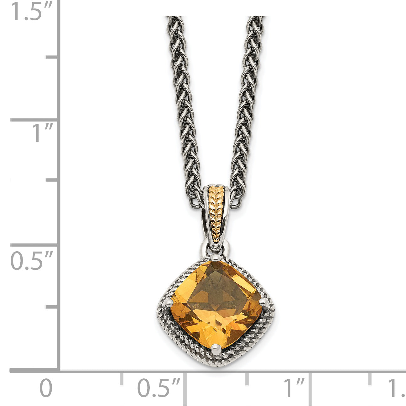 Shey Couture Sterling Silver with 14K Accent 18 Inch Antiqued Cushion Citrine Necklace