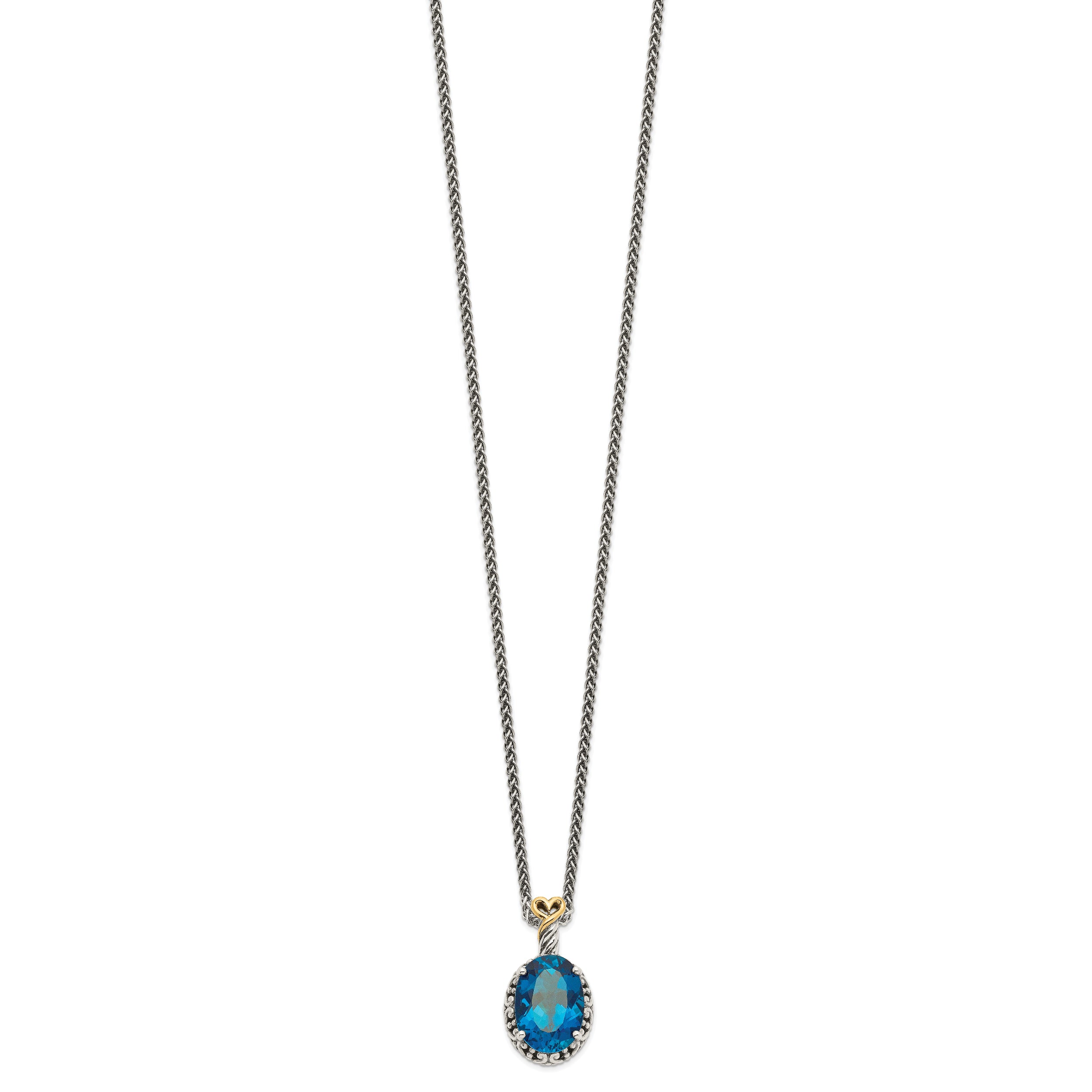 Shey Couture Sterling Silver with 14K Accent 18 Inch Antiqued Oval London Blue Topaz Oval Necklace