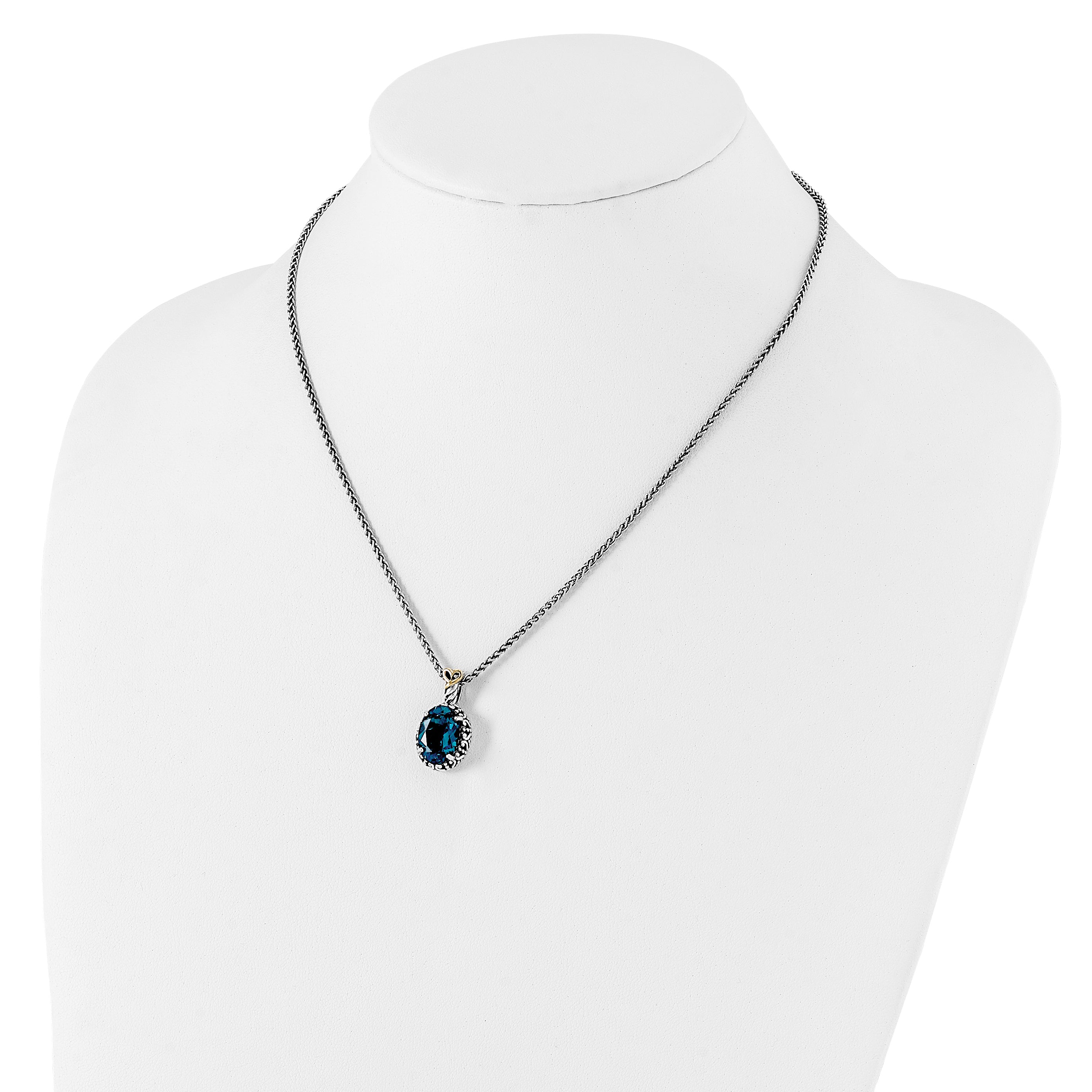 Shey Couture Sterling Silver with 14K Accent 18 Inch Antiqued Oval London Blue Topaz Oval Necklace