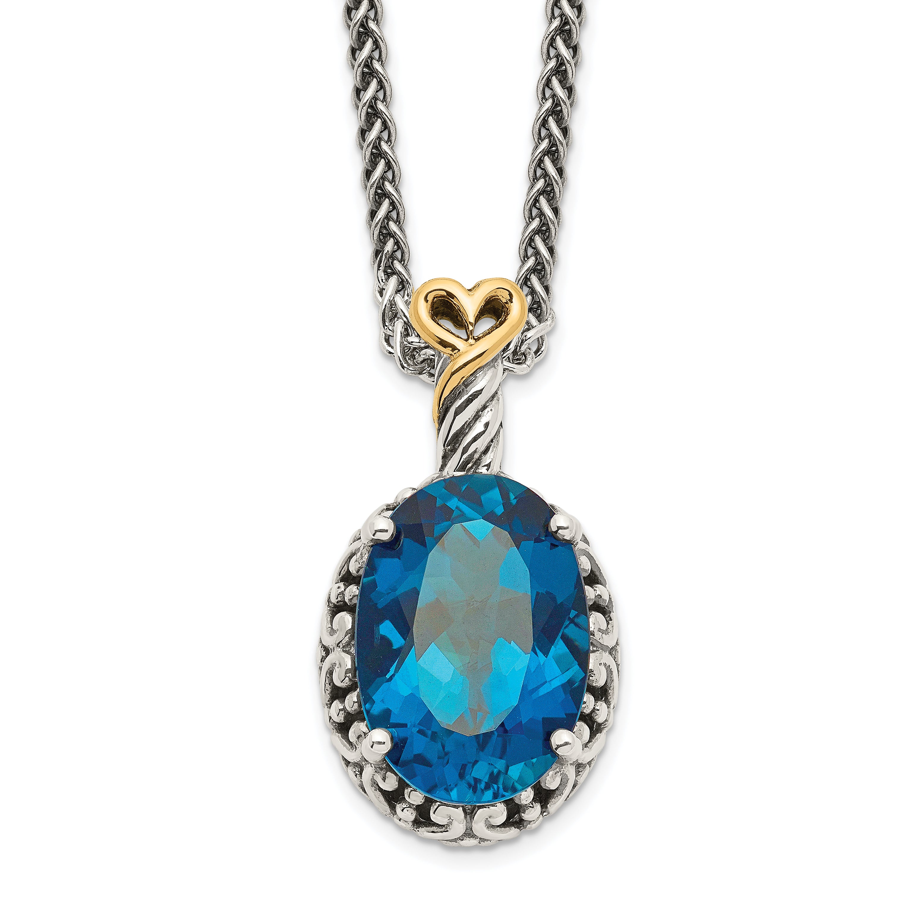 Shey Couture Sterling Silver with 14K Accent 18 Inch Antiqued Oval London Blue Topaz Oval Necklace