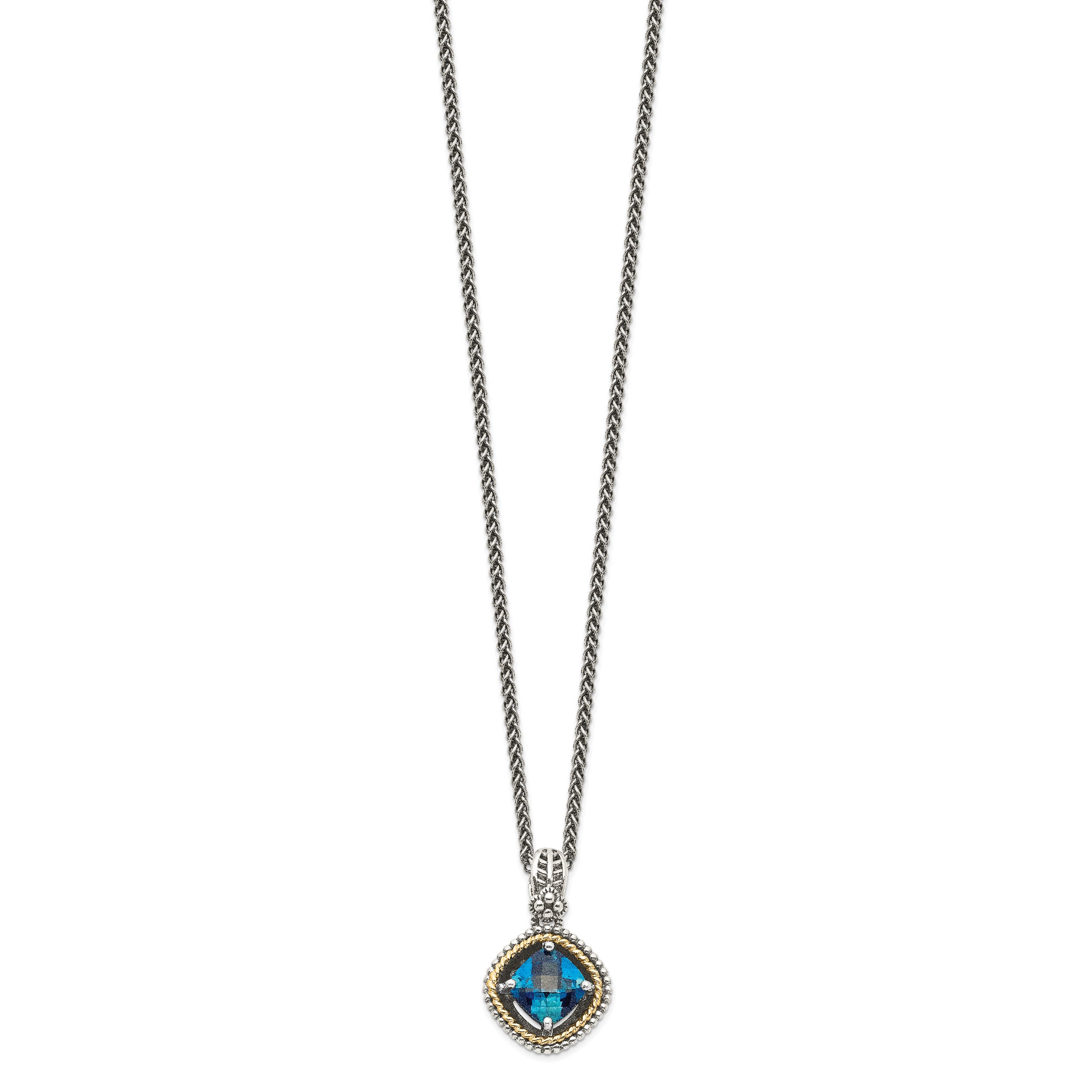 Shey Couture Sterling Silver with 14K Accent 18 Inch Antiqued CushionLondon Blue Topaz Necklace