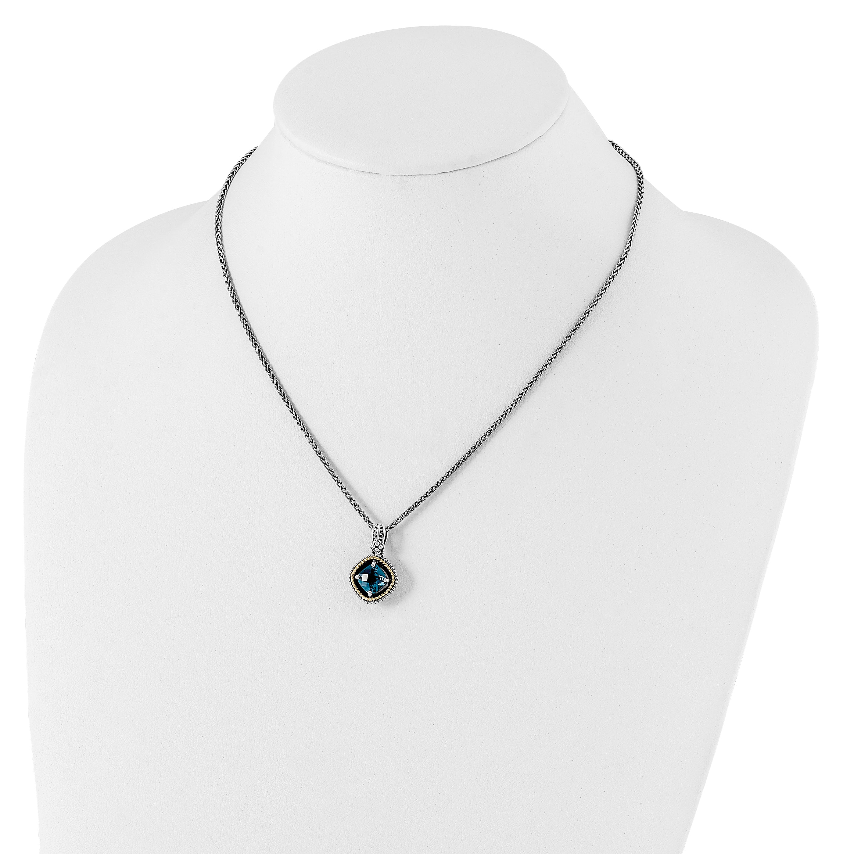 Shey Couture Sterling Silver with 14K Accent 18 Inch Antiqued CushionLondon Blue Topaz Necklace