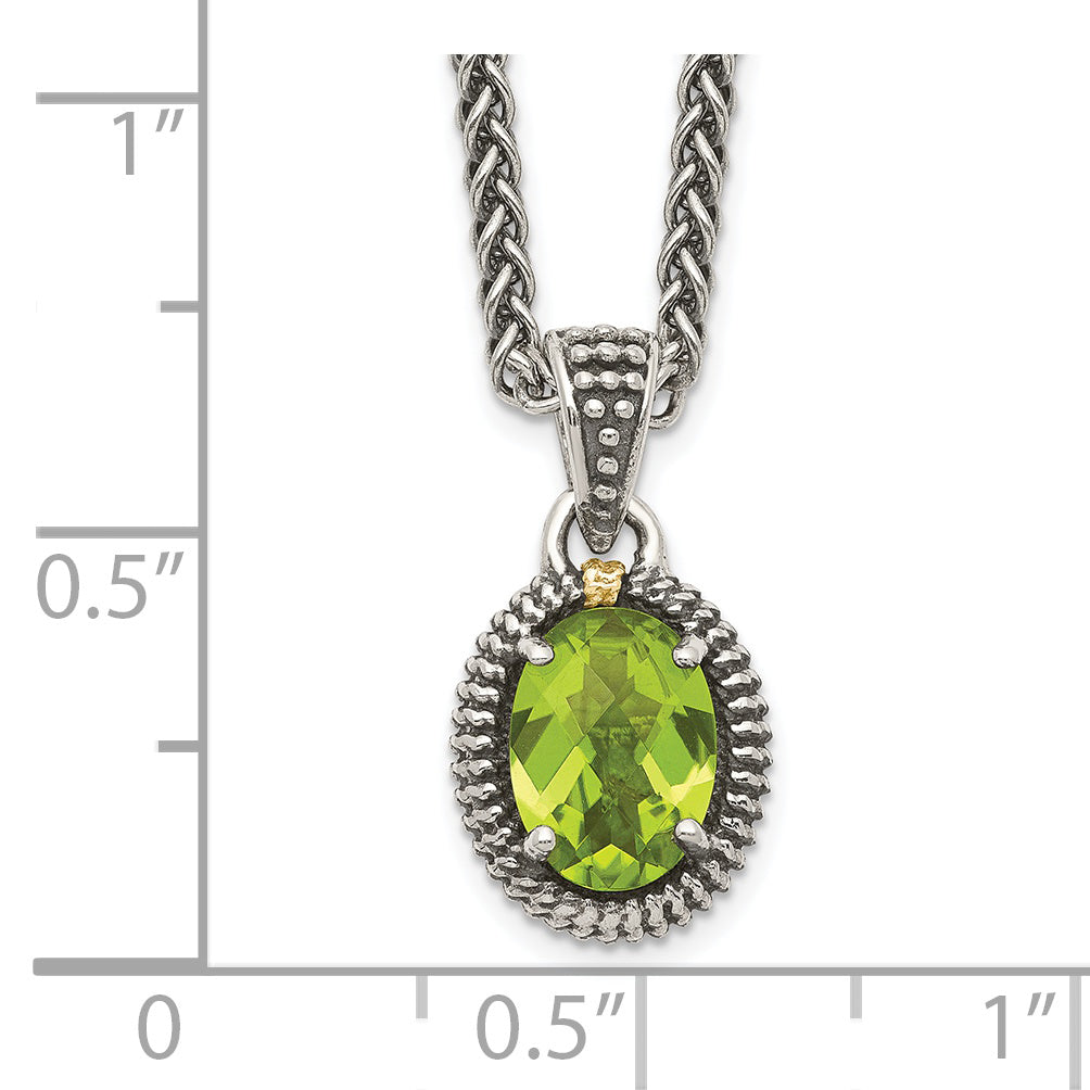 Shey Couture Sterling Silver with 14K Accent 18 Inch Antiqued Peridot Oval Necklace