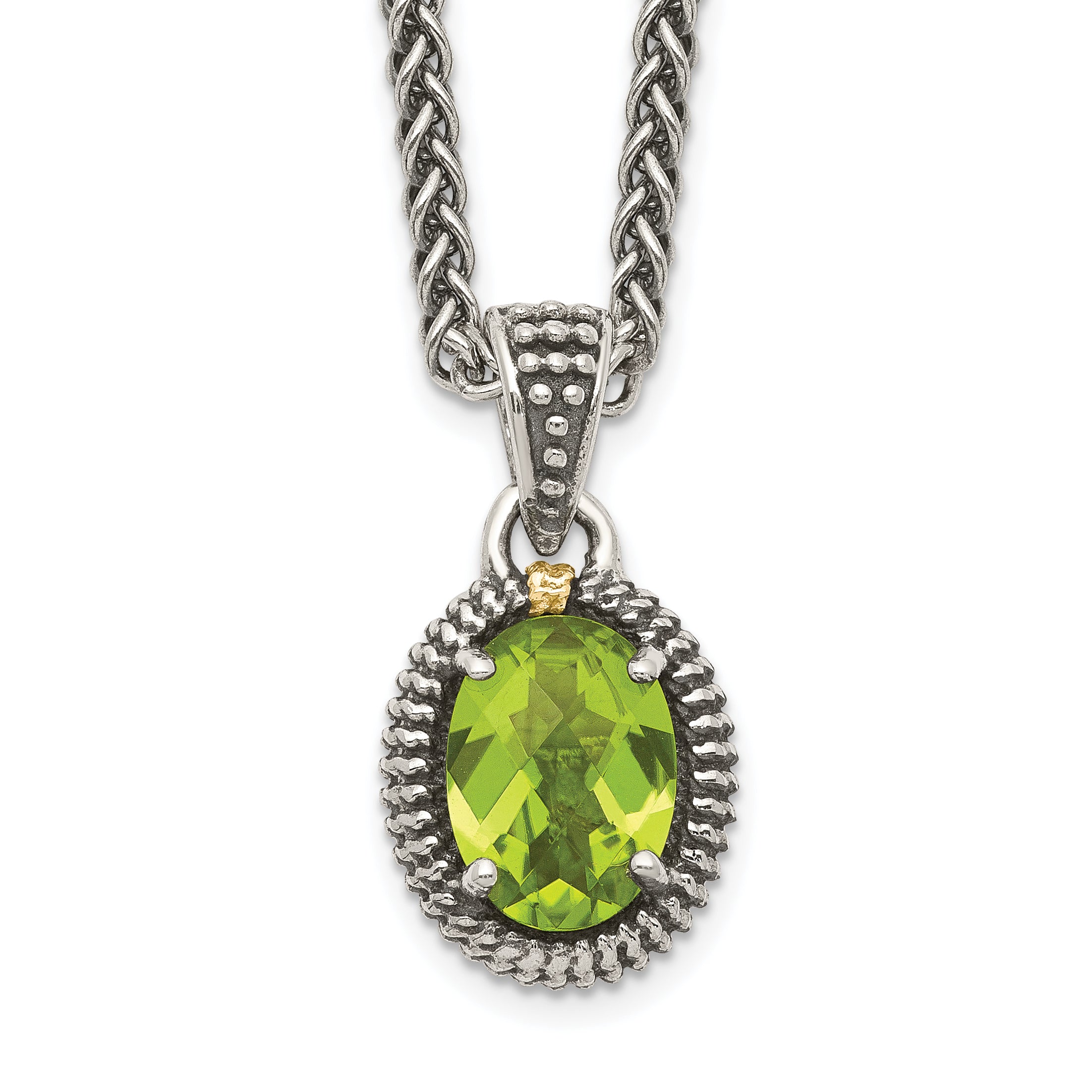 Shey Couture Sterling Silver with 14K Accent 18 Inch Antiqued Peridot Oval Necklace