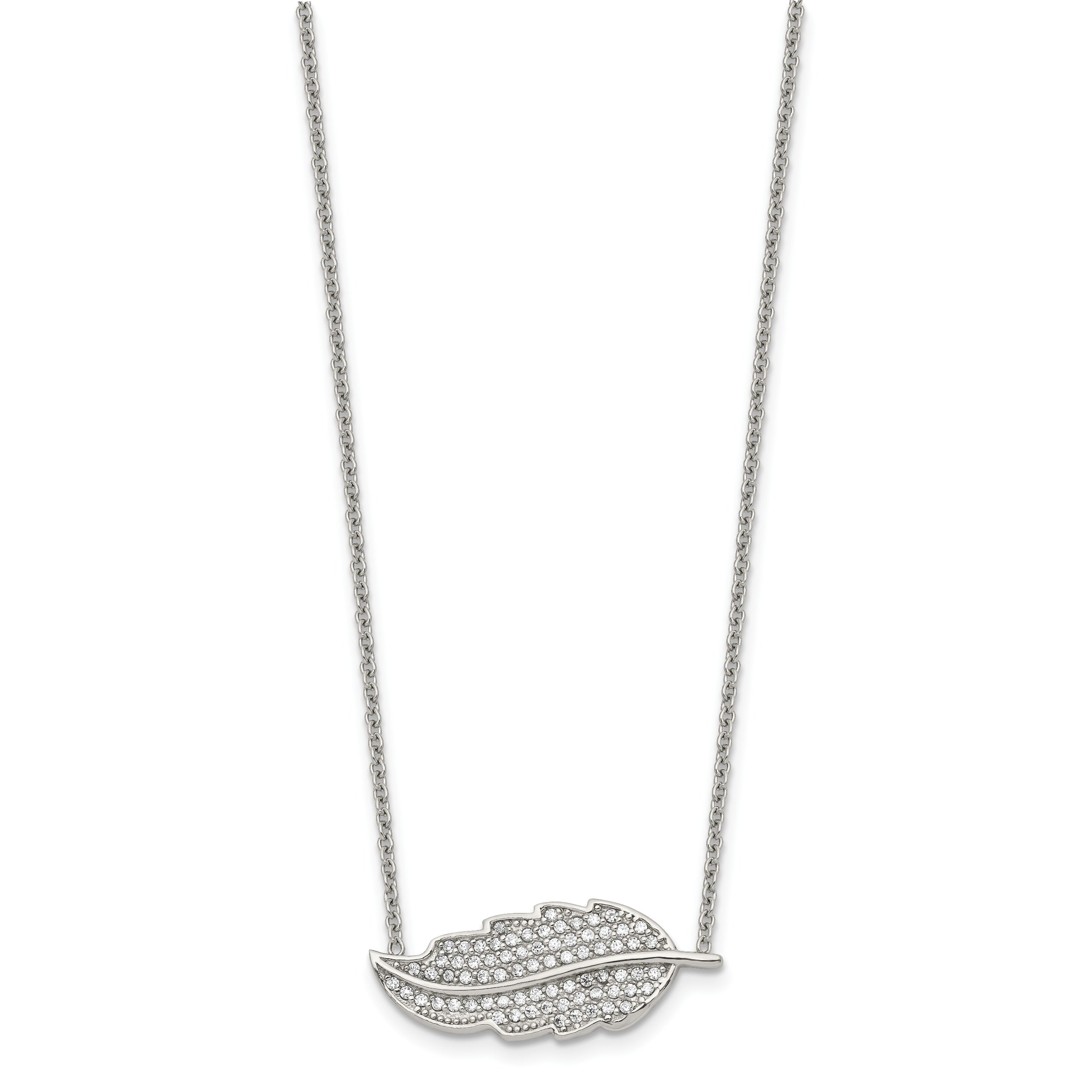 Stainless Steel Polished w/CZ Leaf 18in Necklace