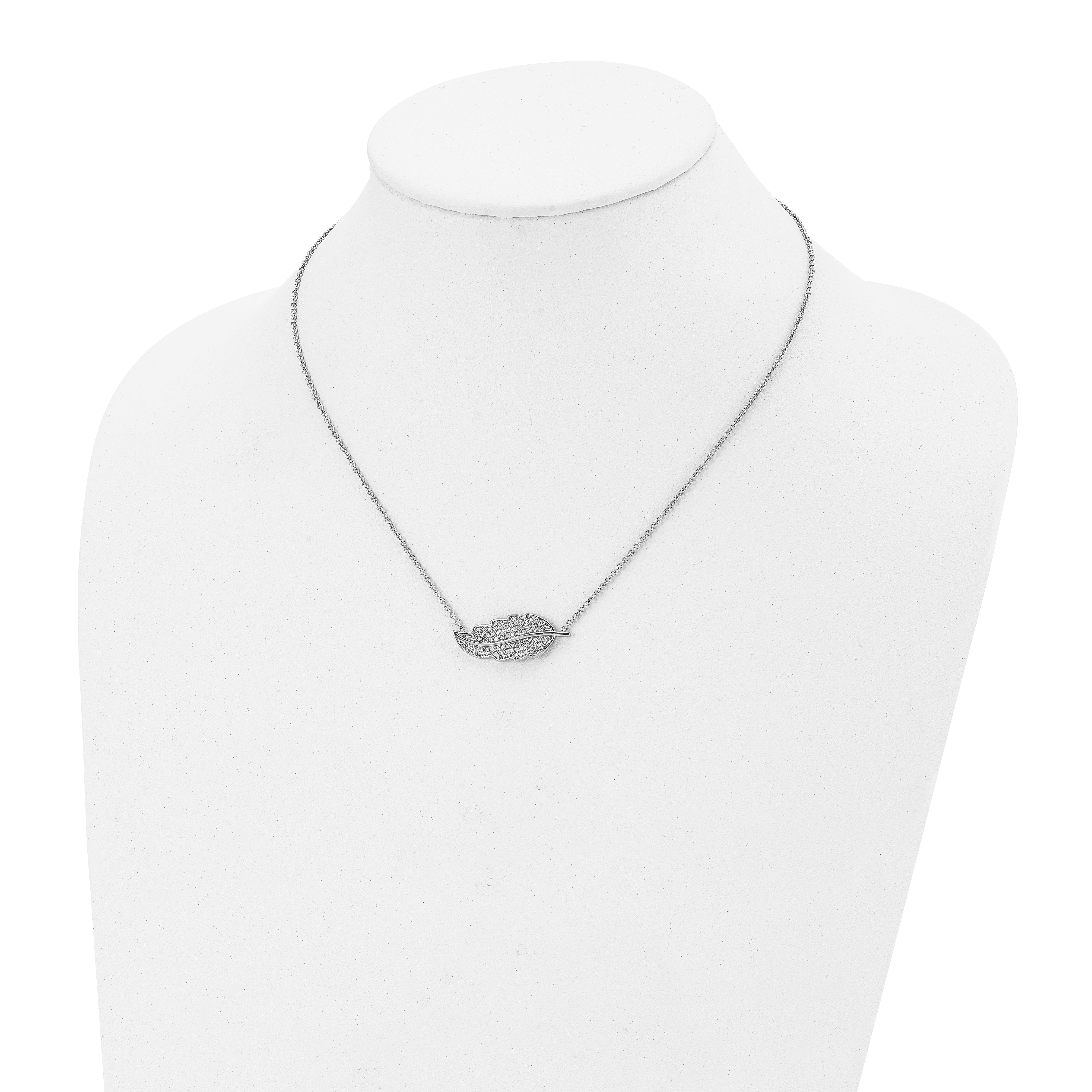 Stainless Steel Polished w/CZ Leaf 18in Necklace