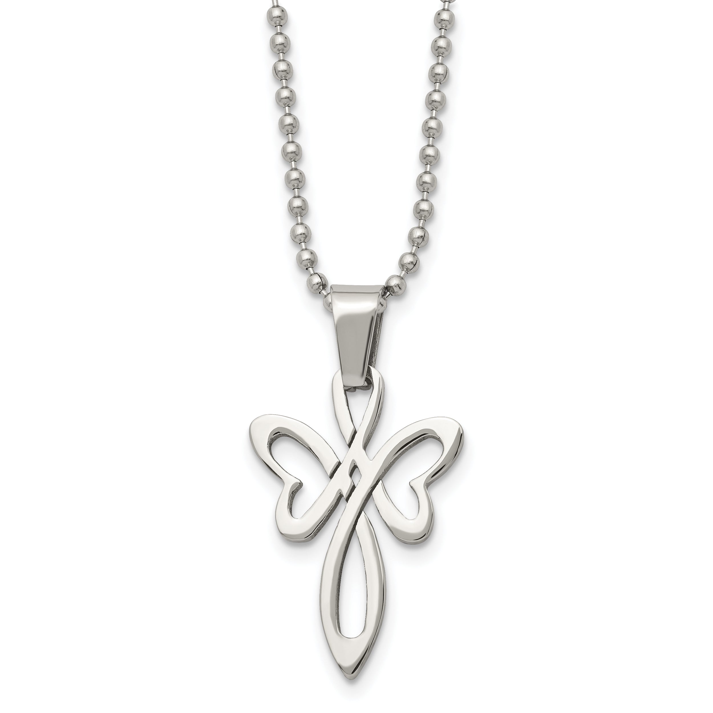 Chisel Stainless Steel Polished Fancy Cross Pendant on a 22 inch Ball Chain Necklace