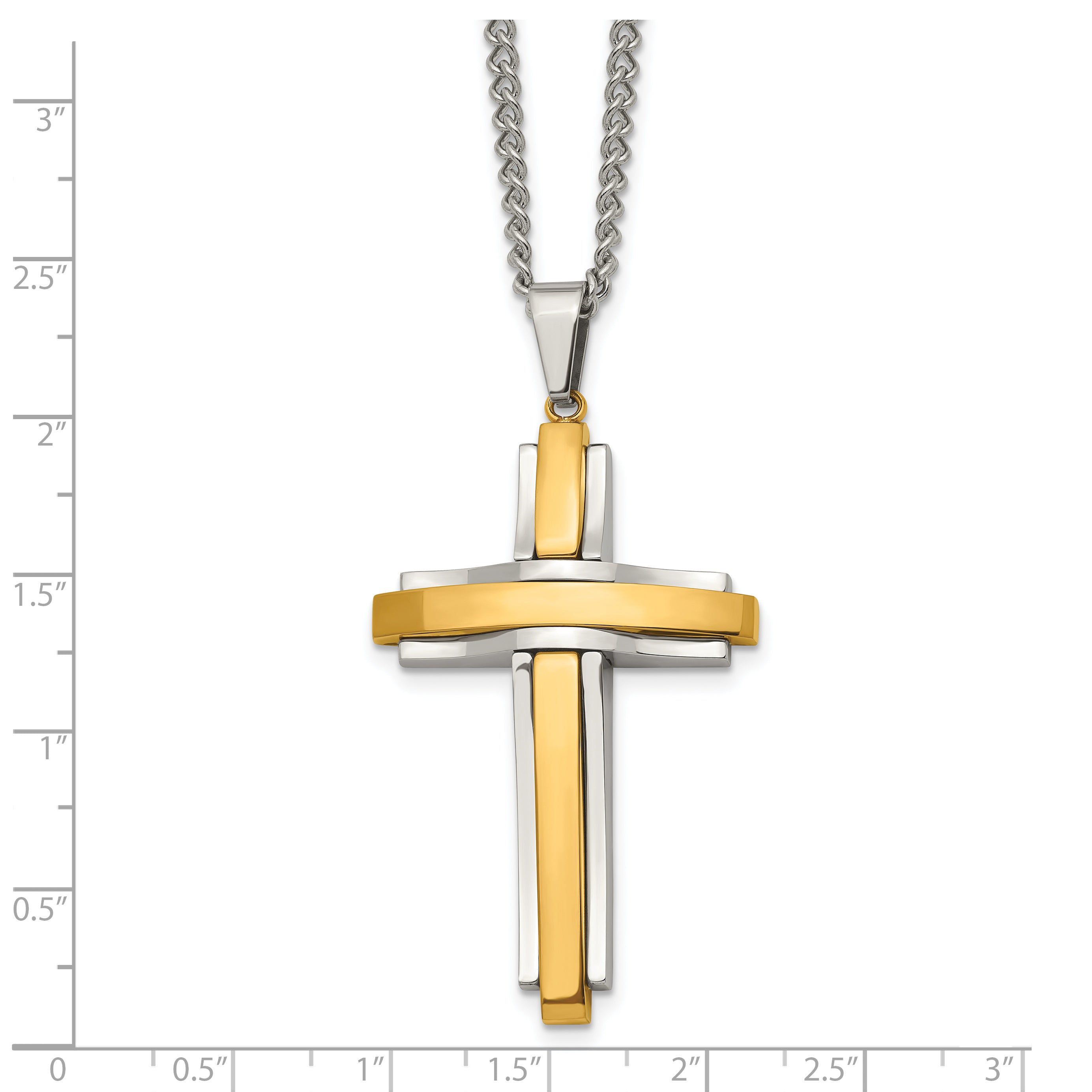 Chisel Stainless Steel Polished Yellow IP-plated Cross Pendant on a 24 inch Curb Chain Necklace