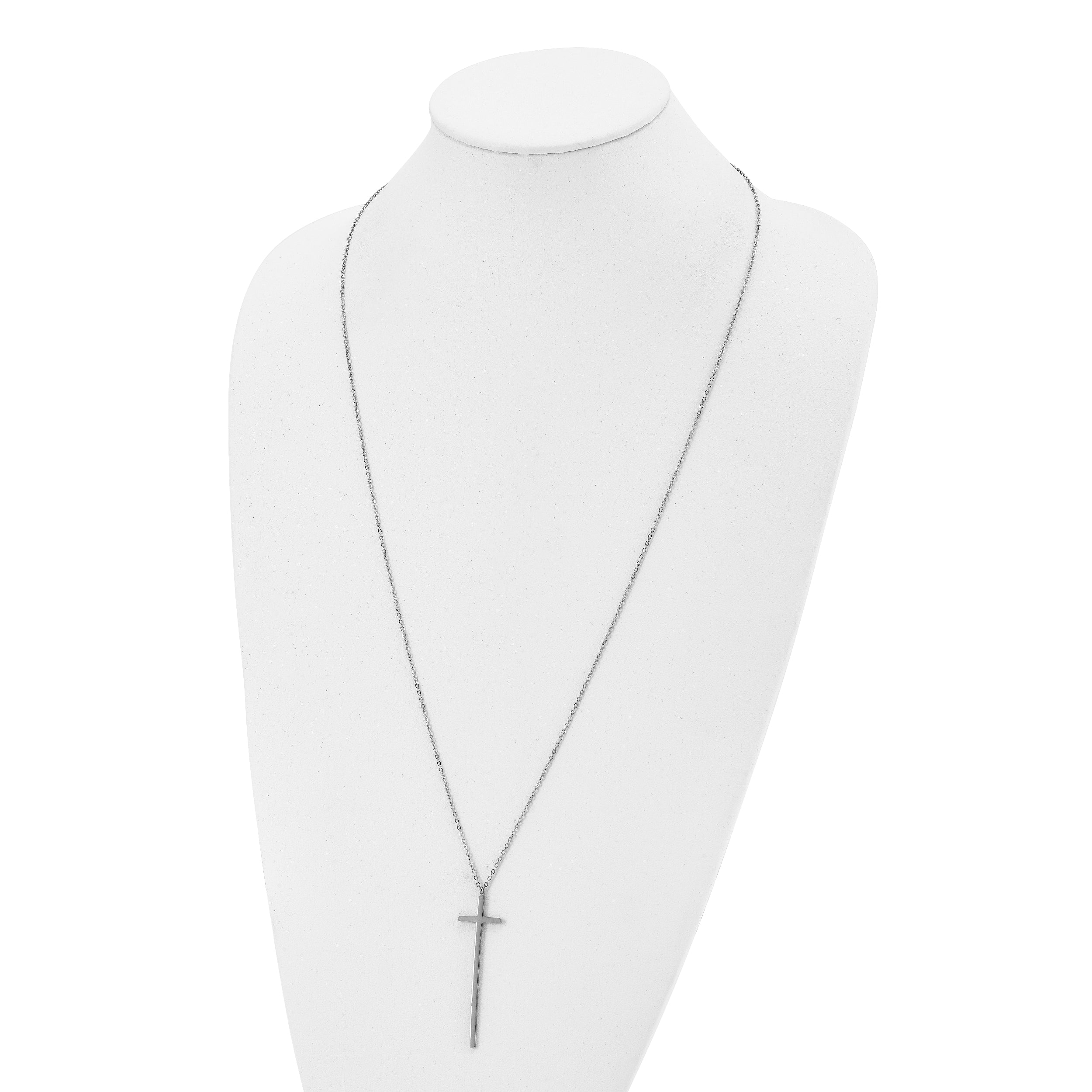 Chisel Stainless Steel Polished Long Cross Pendant on a 30 inch Cable Chain Necklace