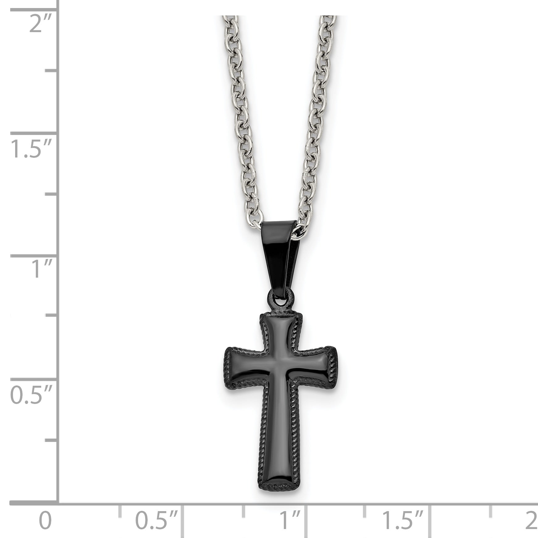 Chisel Stainless Steel Polished Black IP-plated Small Pillow Cross Pendant on a 16 inch Cable Chain Necklace