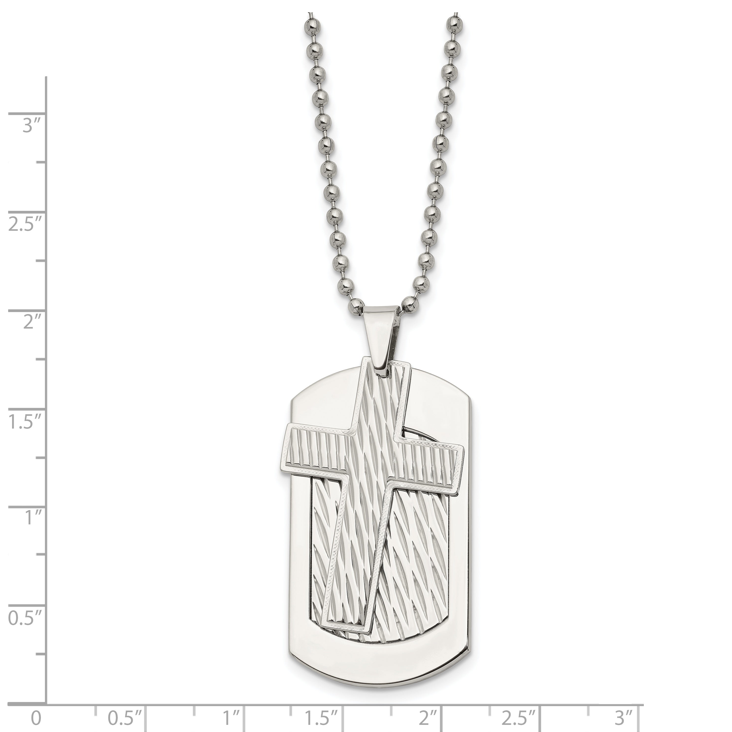 Chisel Stainless Steel Polished and Textured 2 Piece Cross Dog Tag on a 24 inch Ball Chain Necklace