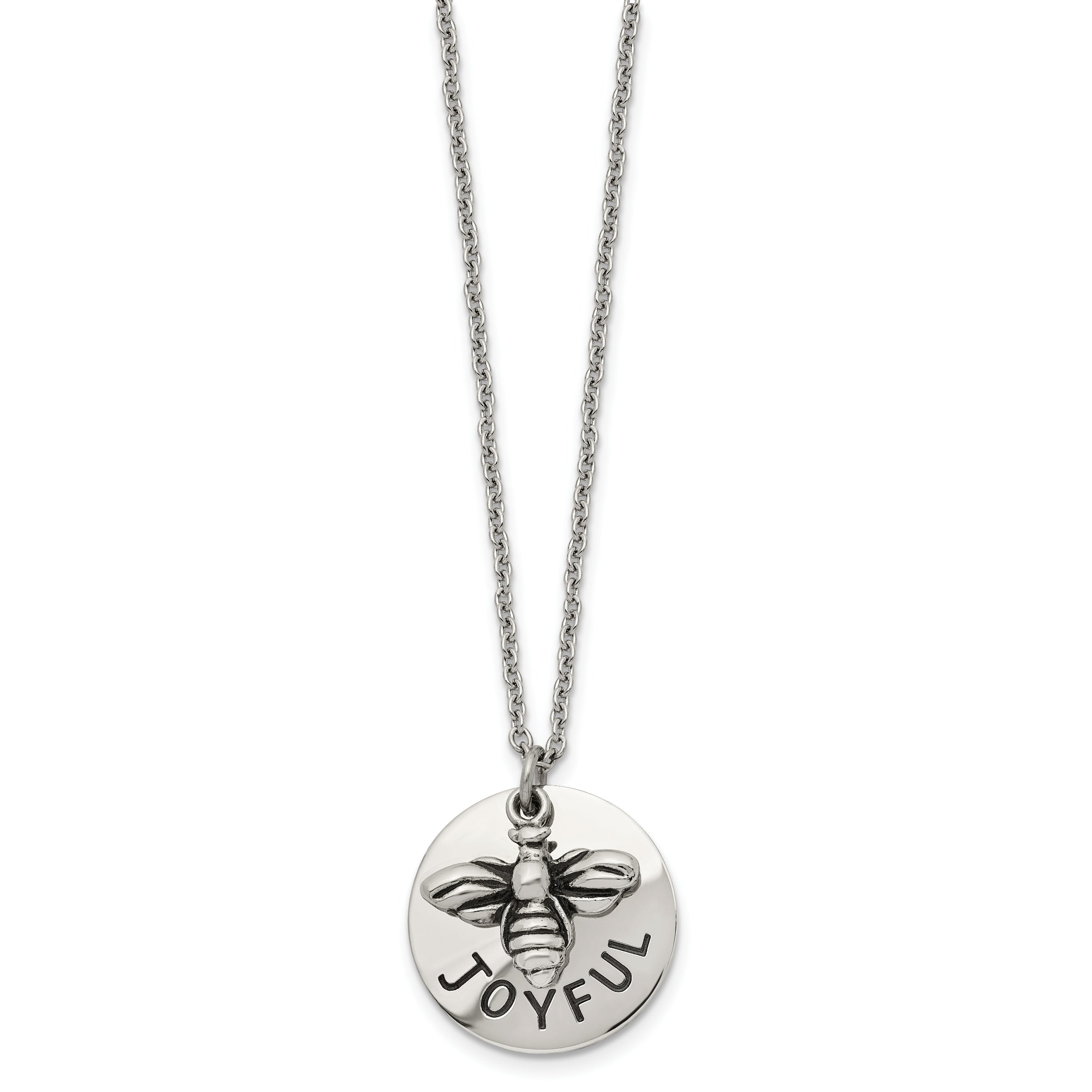 Chisel Stainless Steel Polished and Enameled JOYFUL Bumble Bee Pendant on a 22 inch Cable Chain Necklace