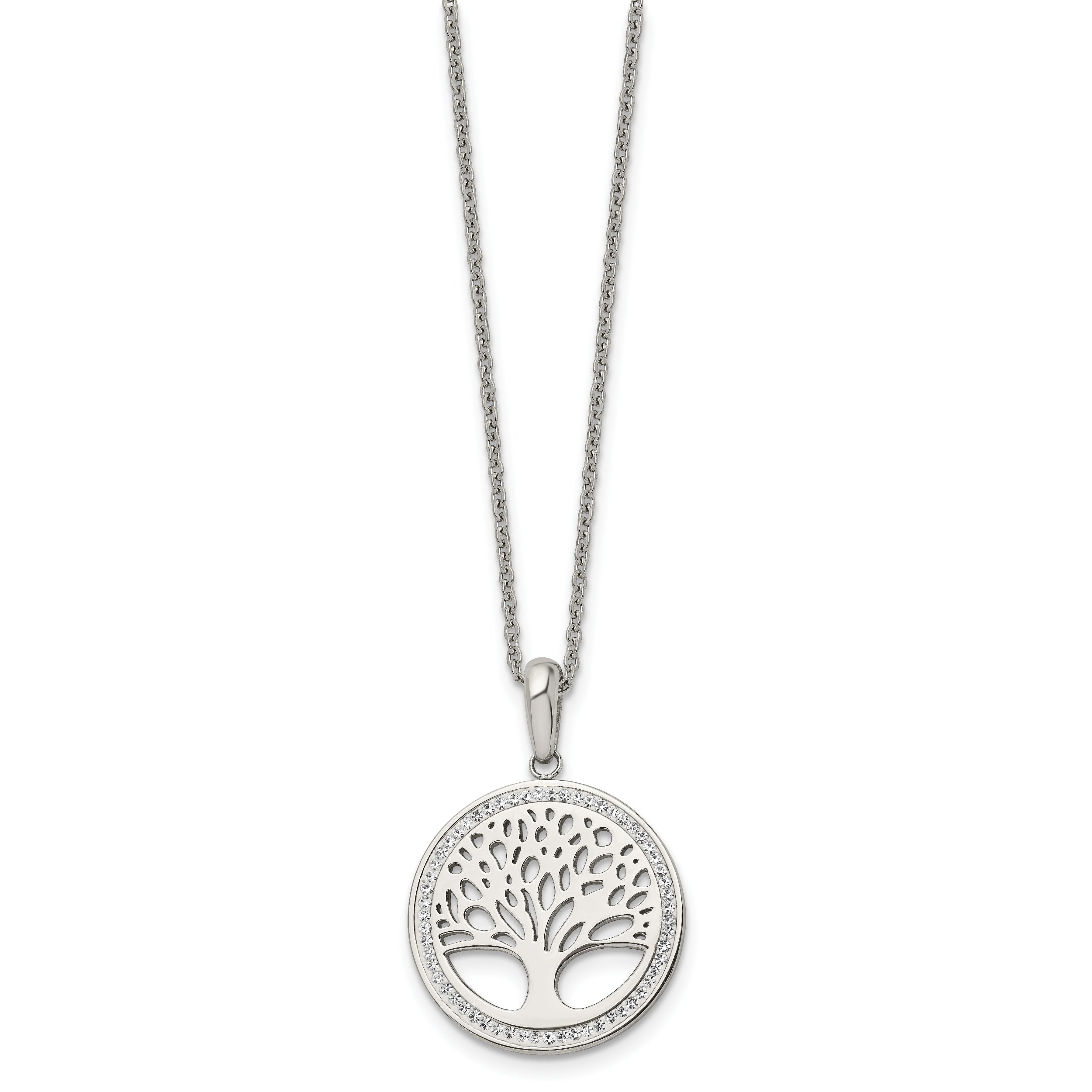 Chisel Stainless Steel Polished with Preciosa Crystal Tree of Life Pendant on a 16 inch Cable Chain with 2 inch Extension Necklace